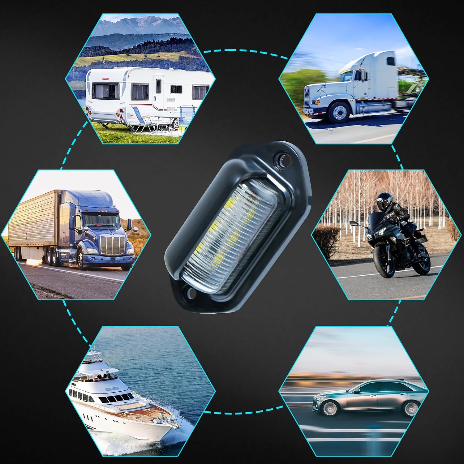 20Pack License Plate Light, DC12V-24V 6 LED Step Courtesy Light Waterproof for Trailer RV Van Boats