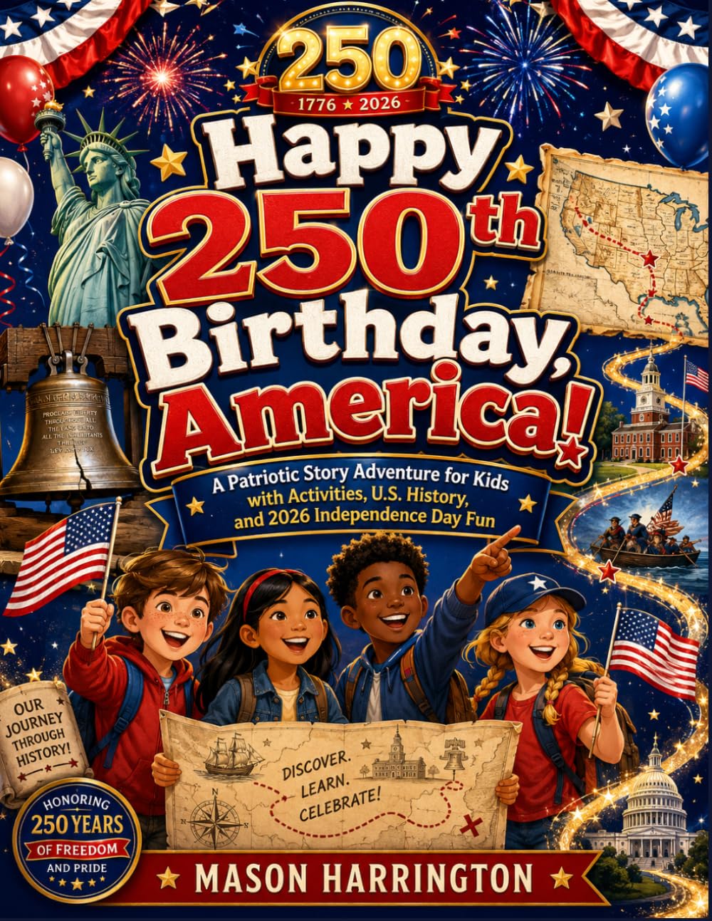 Happy 250th Birthday, America!: A Patriotic Story Adventure for Kids with Activities, U.S. History, and 2026 Independence Day Fun