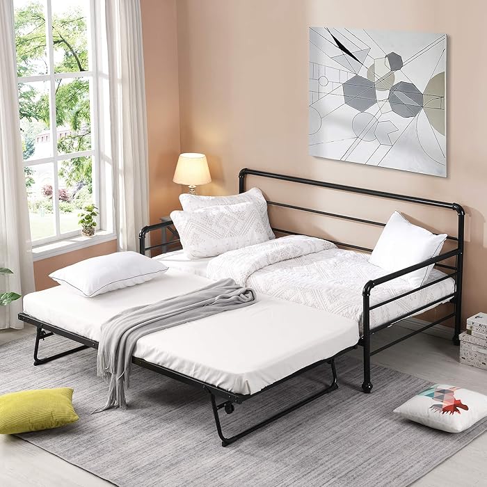Buy AOOWOW Twin Size Metal Daybed with Trundle, Heavy Duty Steel Daybed