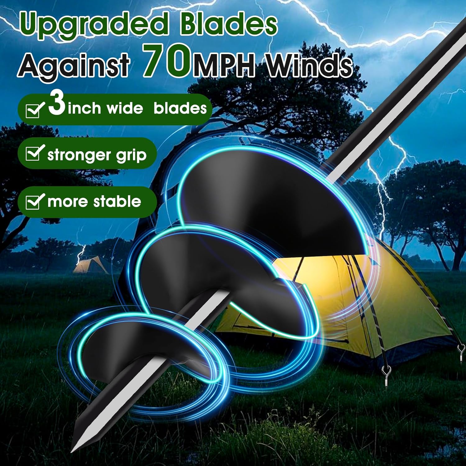 Ground Anchors, Heavy Duty Swing Set Anchors, Spiral Earth Anchor for Trampoline, Camping, Shed, Canopies, Metal Trampoline Anchor Resistant Strong Wind