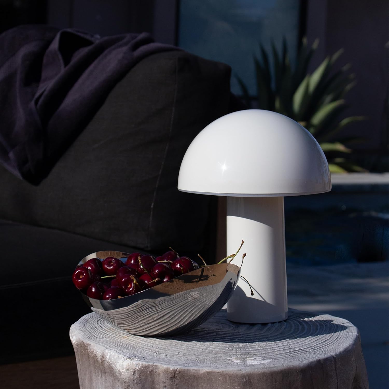 Brightech Celia Table Lamp – 10" Touch-Controlled Mushroom Desk Lamp, Cordless & Dimmable LED, Portable Bedside Night Light, Sustainable Mood Light, Recycled Modern Patio Lamp for Home Décor – Cream