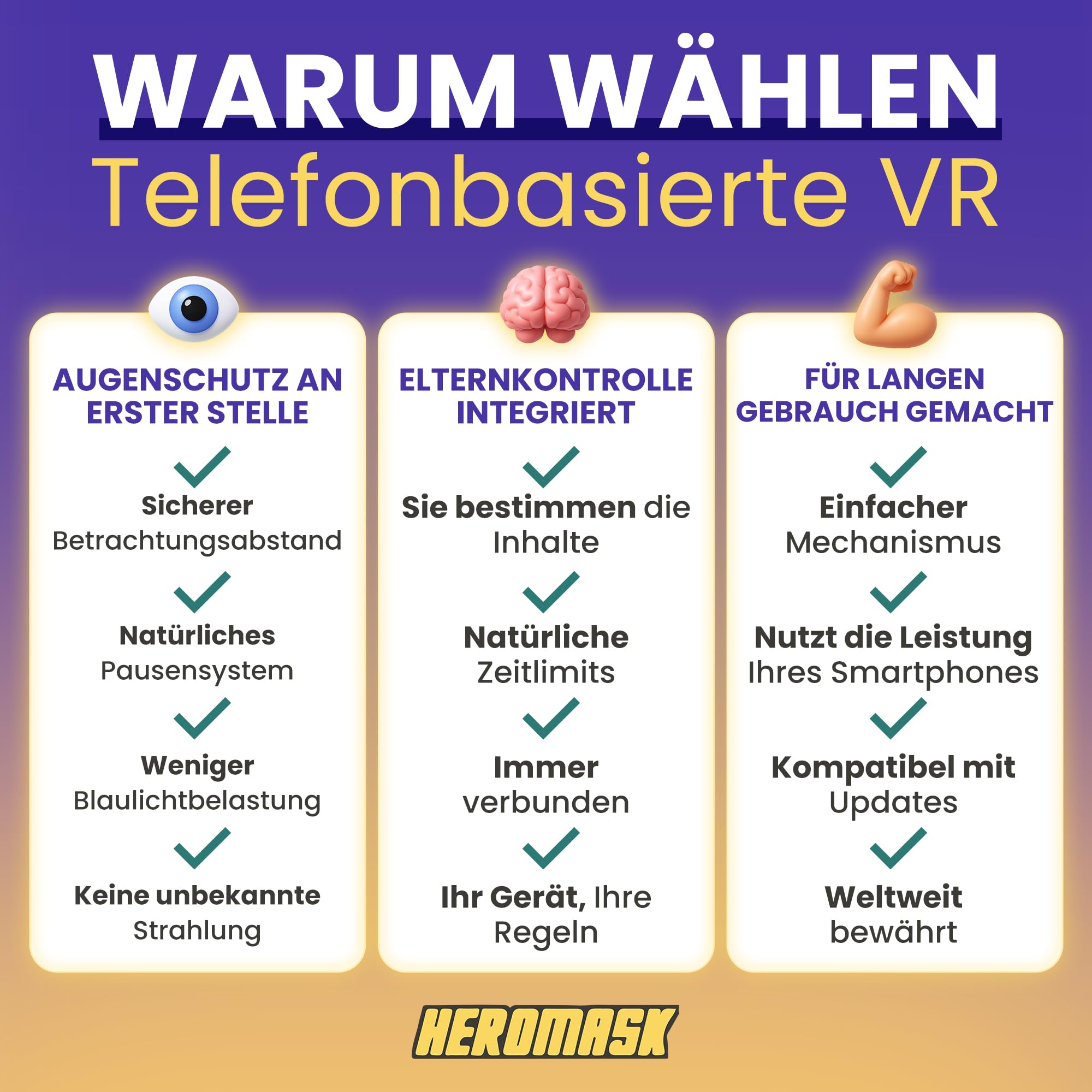 Heromask VR Brille Kinder 5-12 Jahre · Sprachen-Lernspiel Englisch & Mehr | Englisch, Spanisch & Französisch spielerisch in VR lernen. Für iPhone/Android. Originelles Geschenk für Kinder