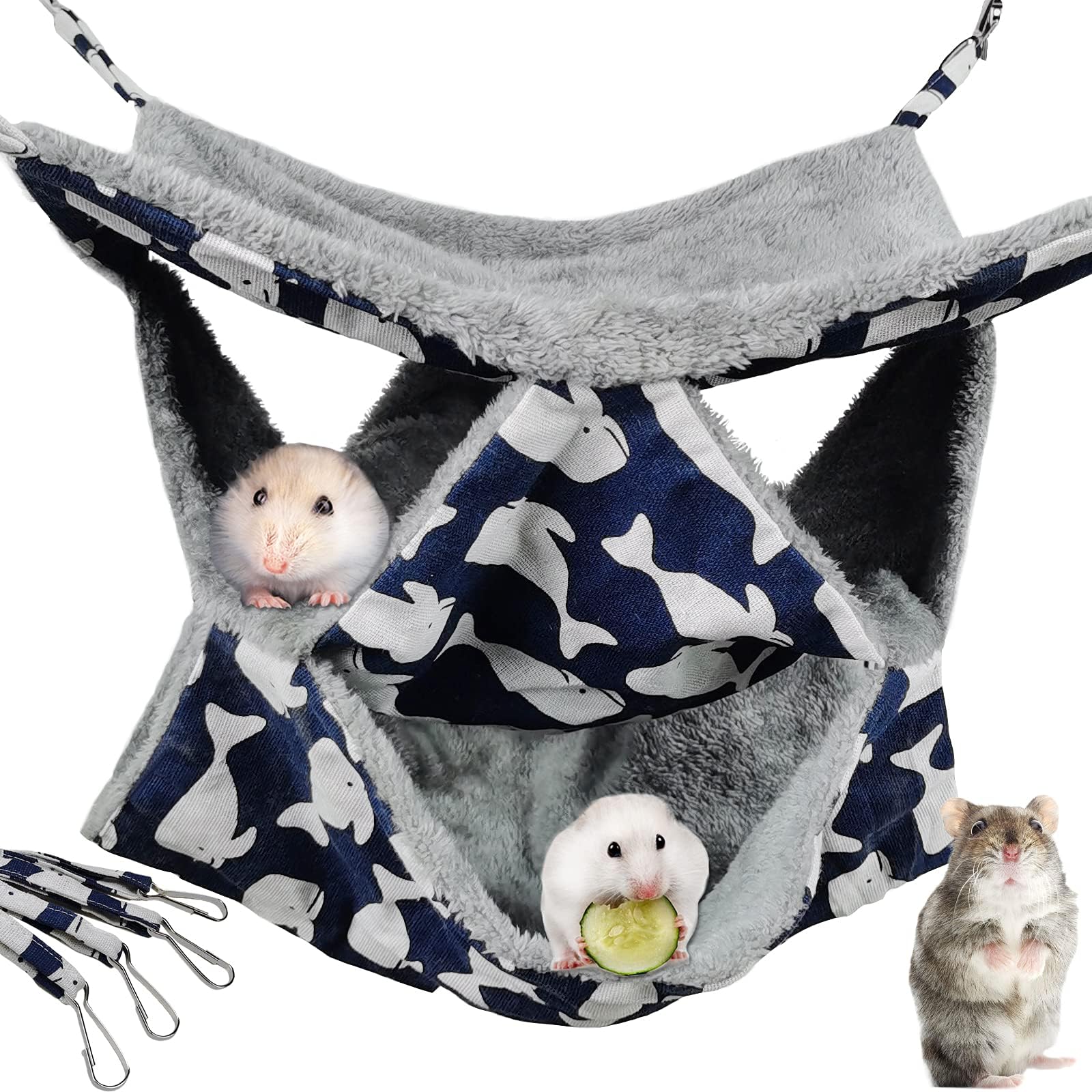 Beamely Pet Cage Hammock, 3-Layer Hamster Hanging Bed Plush Sugar Glider Cage Chinchilla Swing Nest Guinea Pig Nap Sack Warm Ferrets Hideout Accessories Toy for Small Animals Rat Rabbit Squirrel (L)