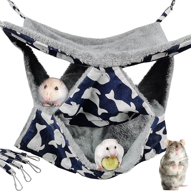 Pet Cage Hammock, 3-Layer Hamster Hanging Bed Plush Sugar Glider Cage Chinchilla Swing Nest Guinea Pig Nap Sack Warm Ferrets Hideout Accessories Toy for Small Animals Rat Rabbit Squirrel (L)