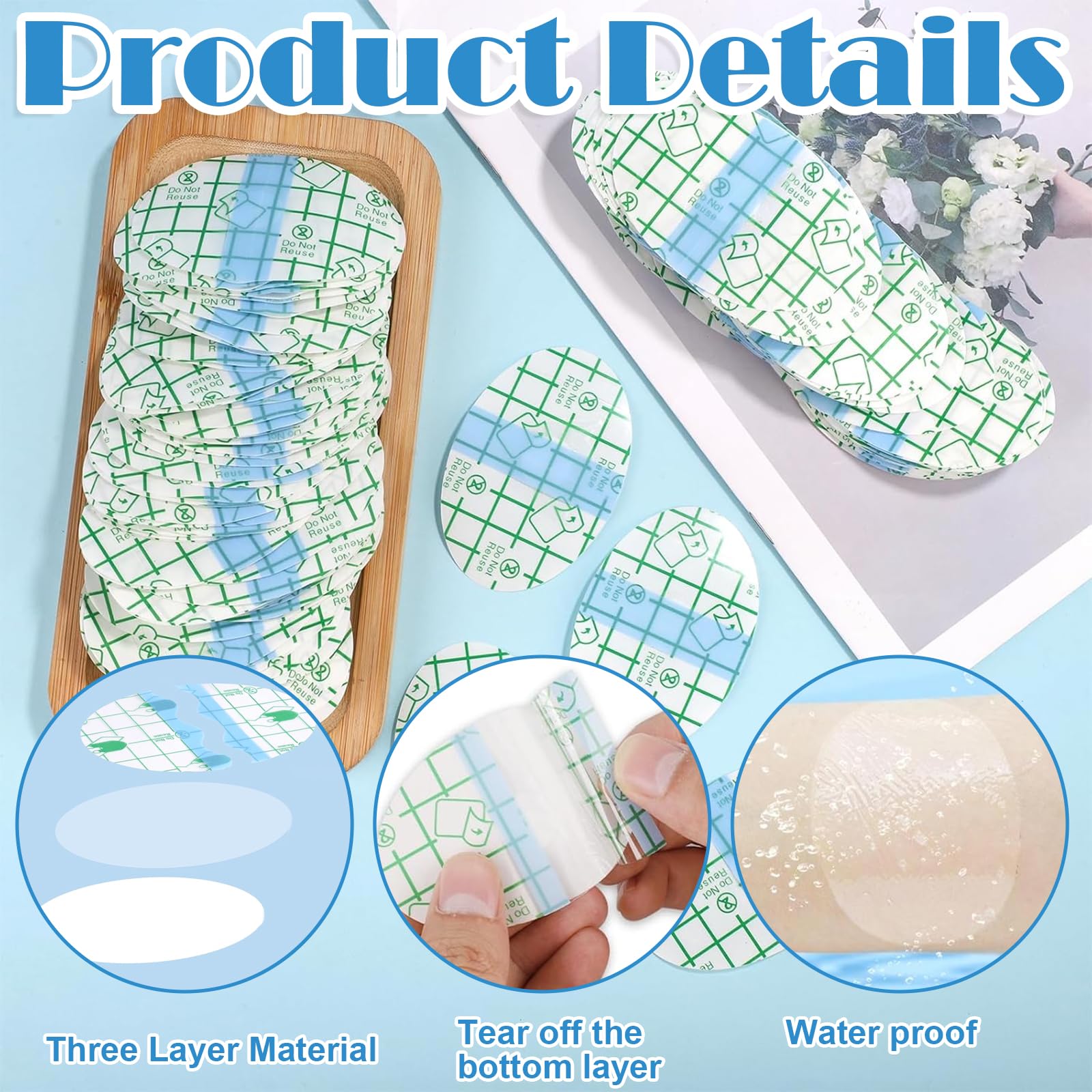 Confezione da 60 copriorecchie per doccia e nuoto, toppe adesive trasparenti impermeabili 5,5 x 8 cm, design senza cotone, adatti per adulti, ideali per surf, immersioni e tutte le attività acquatiche