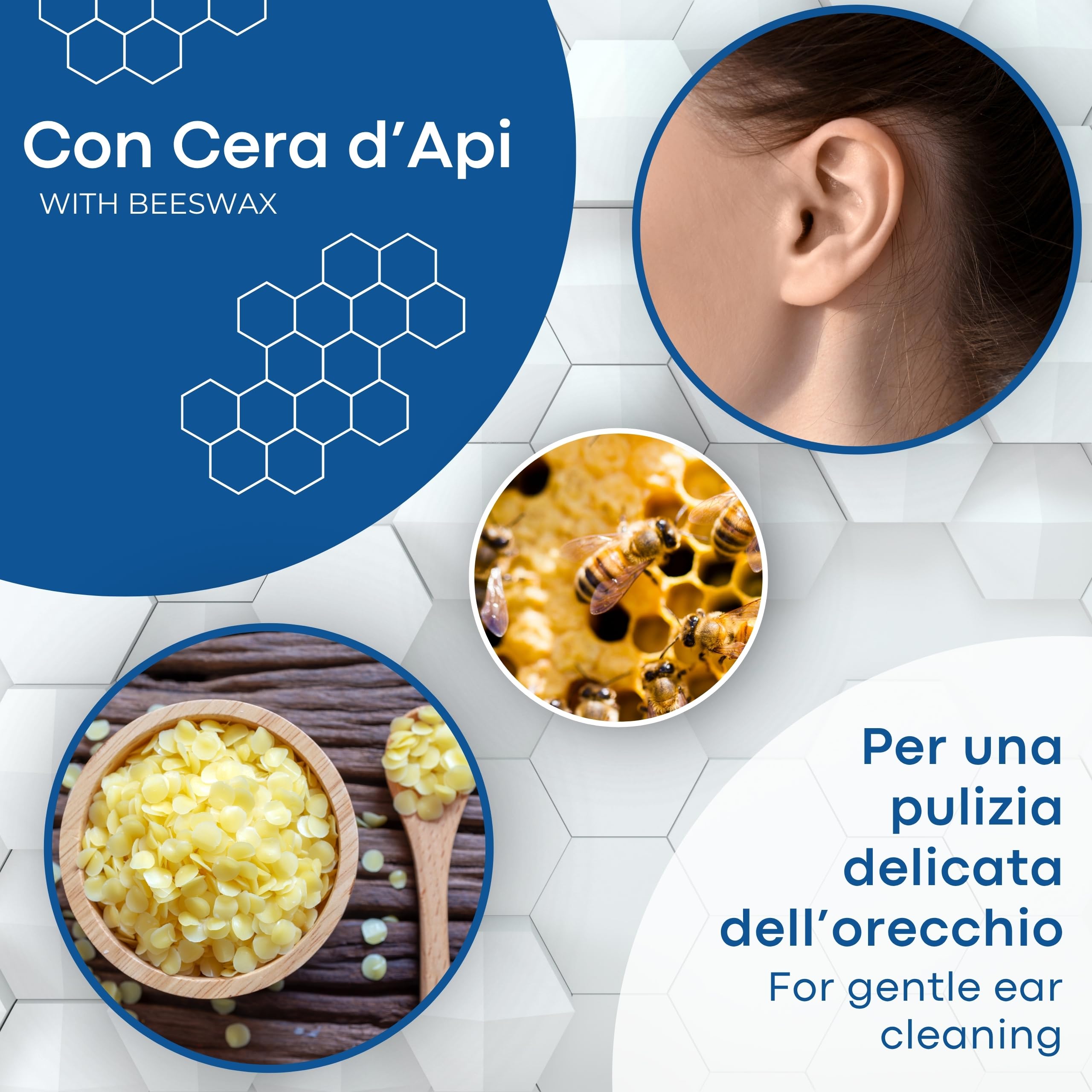 2 Coni per Orecchie con Cera d’Api Naturale, Pulizia Auricolare Sicura e Delicata, Monouso con Dischi Protettivi Anticera