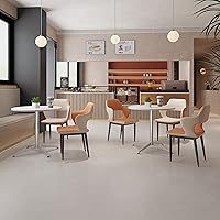 Vista 4 de Mesa de comedor blanca redonda pequeña, mesa de conferencias, mesa de reuniones de café con pedestal en forma de X de acero inoxidable para oficina