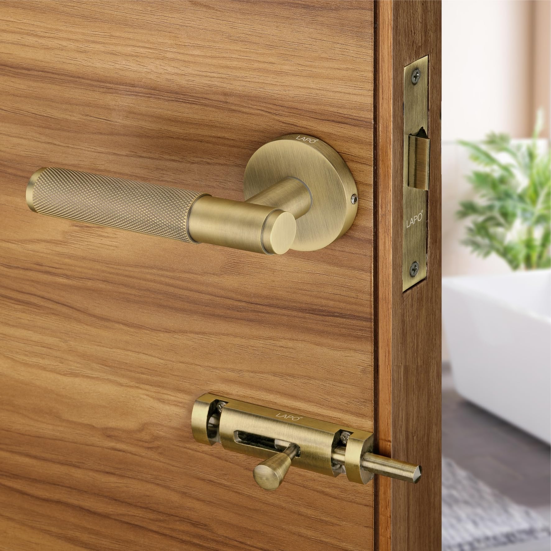 LAPO Antique Bathroom Door Lock - Keyless & Brass -1