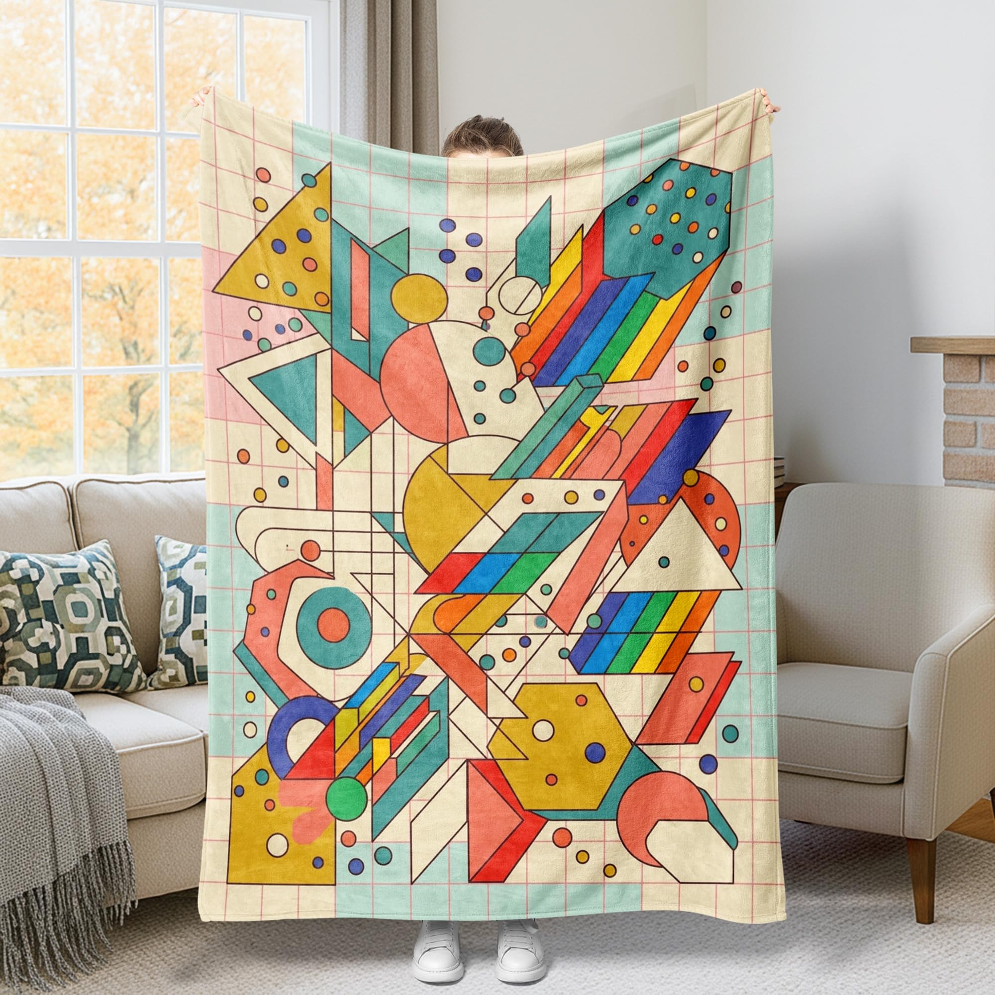 Couverture géométrique moderne 150x200 cm en peluche légère pour canapé