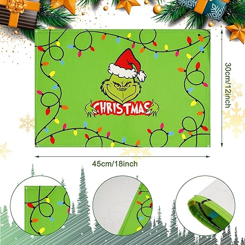 Miniatura 2 de Whaline 6 manteles individuales de Navidad de 12 x 18 pulgadas, divertidos personajes animados con patrón de luces coloridas de Navidad, manteles