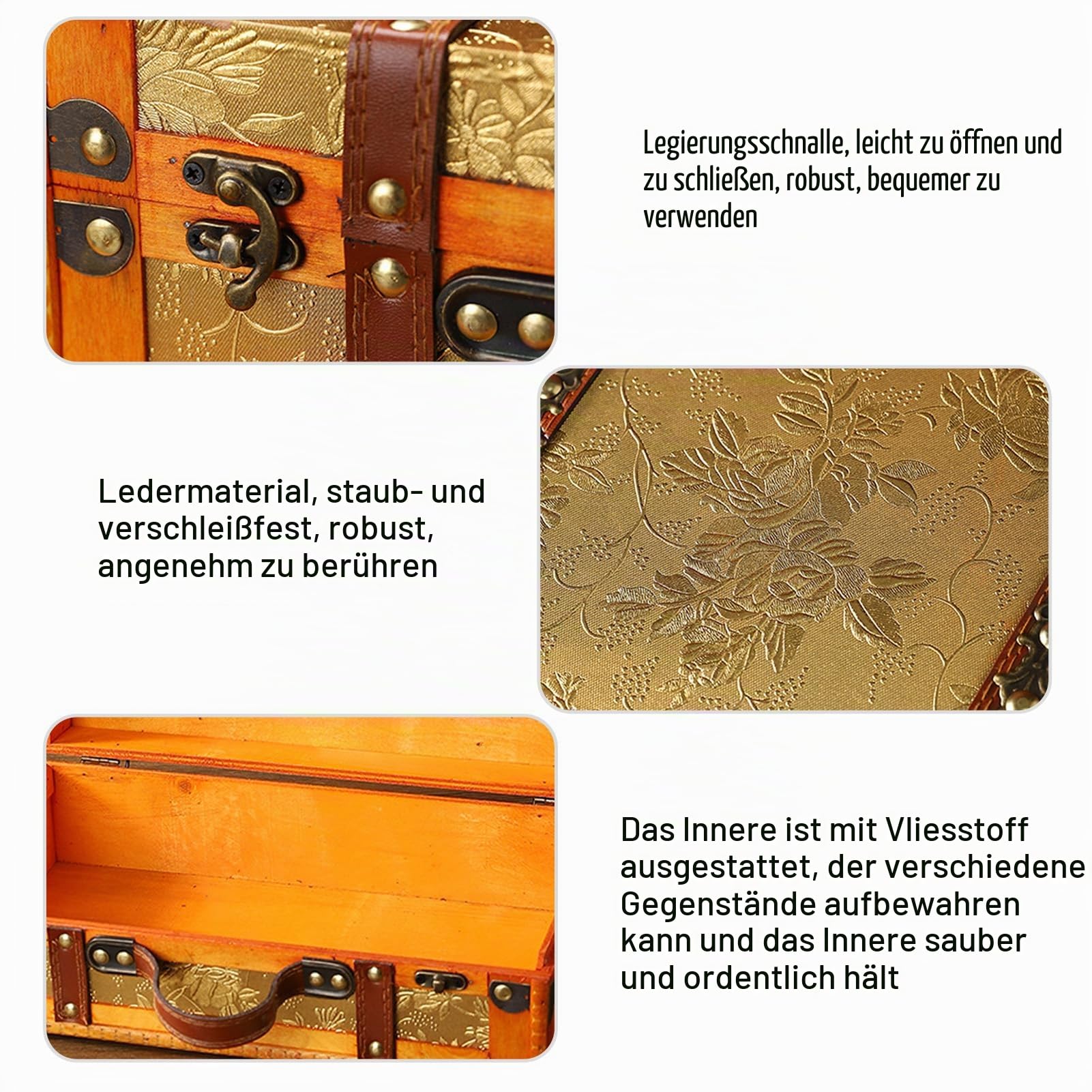 Vintage-Koffer, Großer Stauraum, Funktionale Und Stilvolle Aufbewahrungsbox Aus Holz, Premium-Materialien, Retro-Gepäckkoffer Mit Tragbarem Griff Für Heimdekoration, Foto-Requisite
