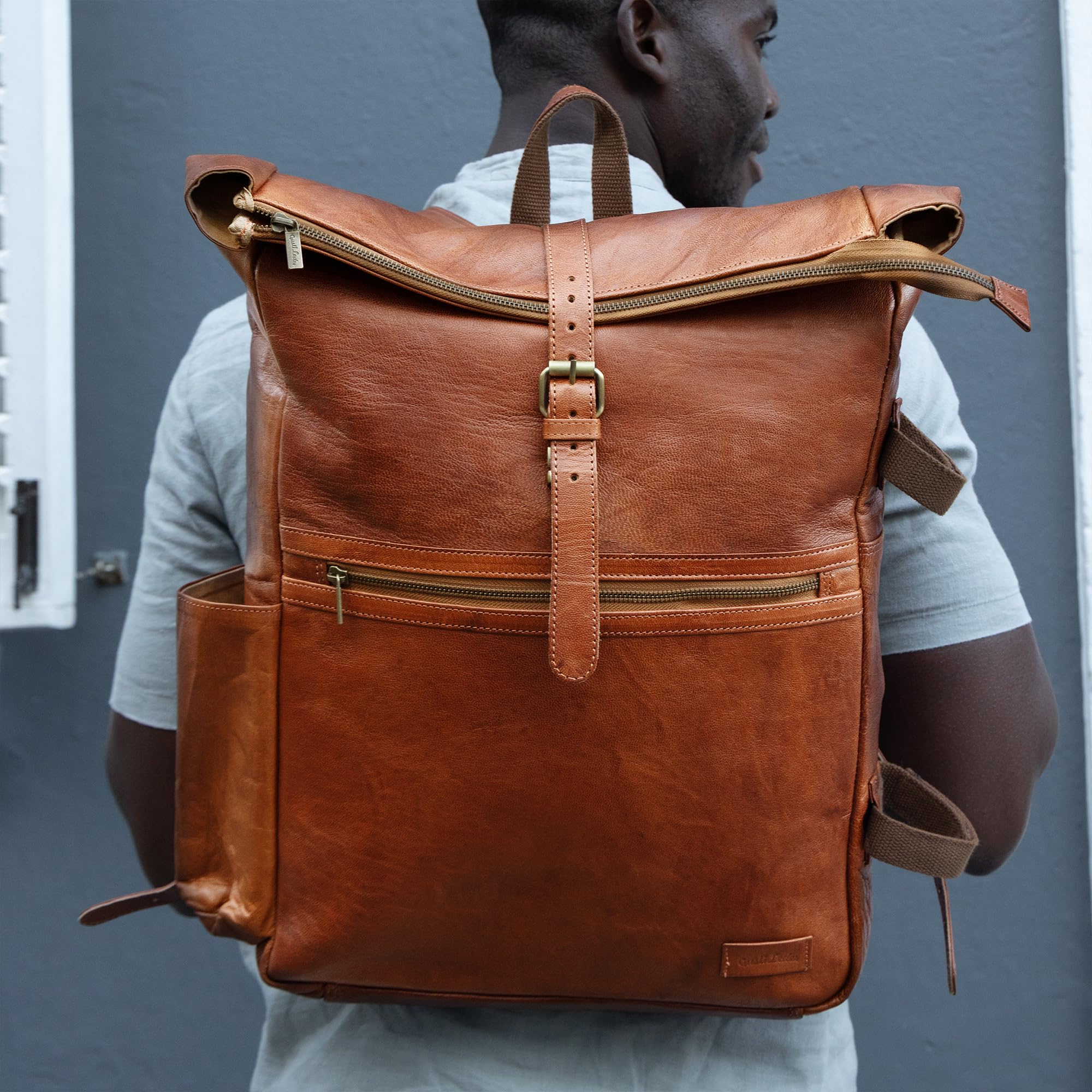 Gusti Zaino In Pelle Milo - Zaino Vintage In Pelle Da Uomo E Donna Con Scomparto Per Laptop Impermeabile, Bagaglio A Mano 15 Pollici, Organizer, Scomparto AirTag, Robusto Zaino Business Per La Scuola