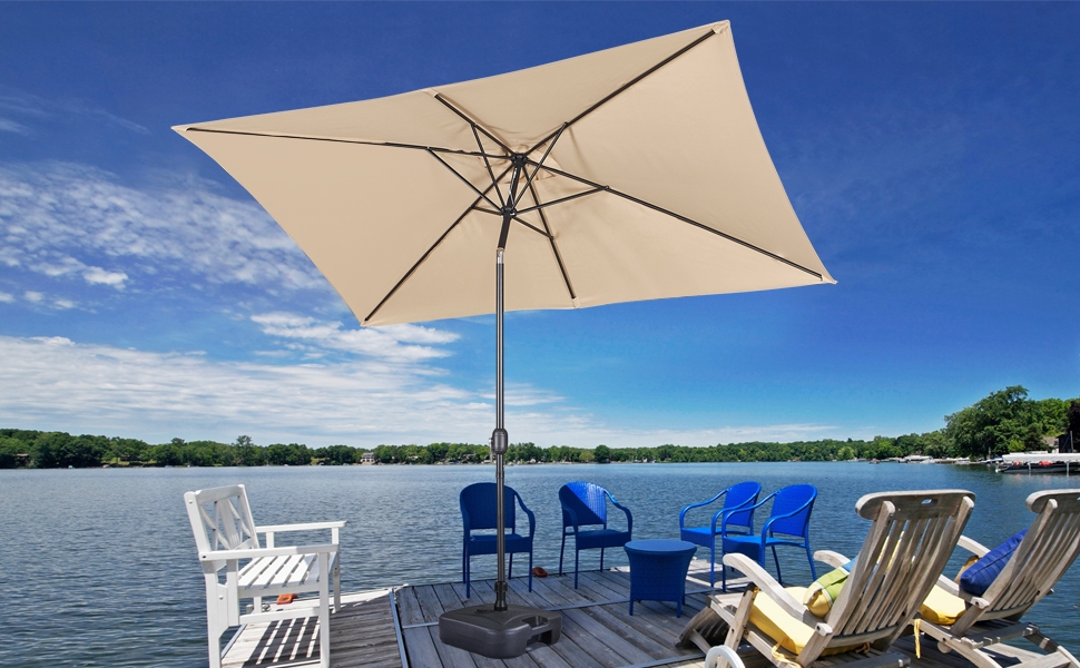 Yaheetech 6.5x10FT Rectangular Patio Umbrella w/Easy Tilt & Crank, Tan