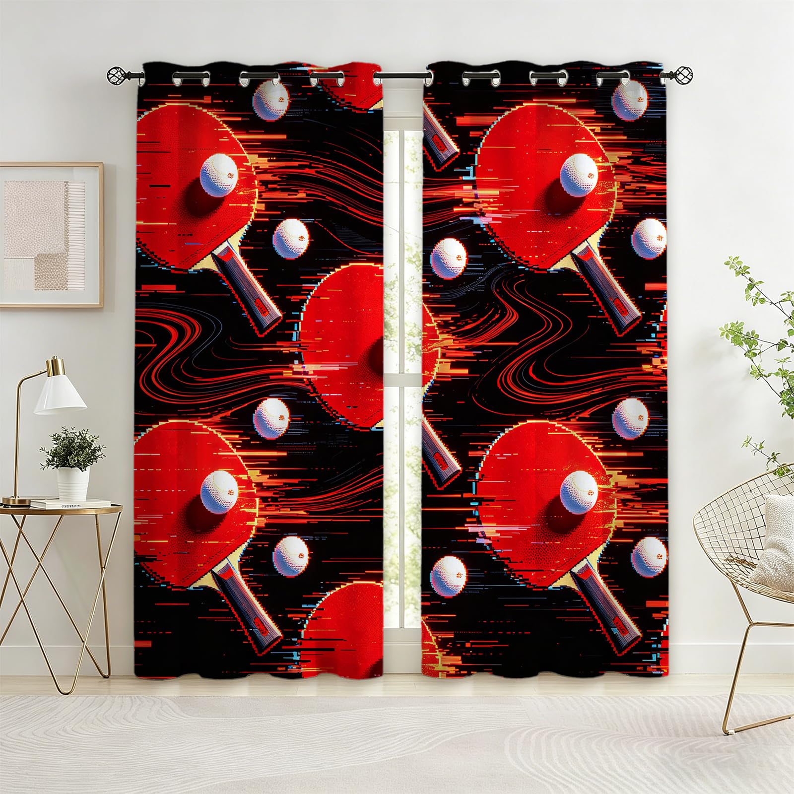Rideaux Occultants À Oeillets Raquette de Ping-Pong Glitch Art