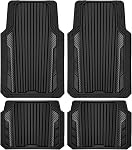 CAR PASS Heavy Duty Rubber Car Mats Metallic, Aluminum Film All Weather Floor Mats Waterproof Universal Trim to Fit Automotive SUV Sedan Van 4 Piece Anodized Deep Dish Two-Tone Sporty Black Red Chrome