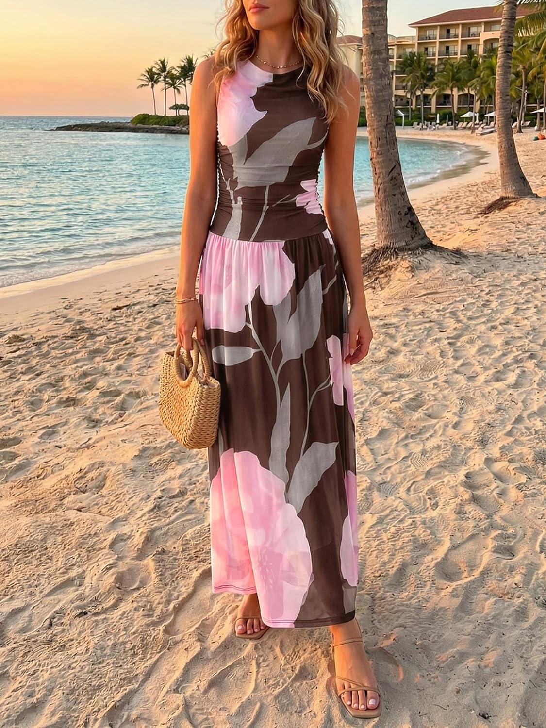 Wenrine Womens Summer Floral Maxi Dress Casual Sleeveless A Line Swing Flowy Beach Vacation Tank Dresses - Image 2