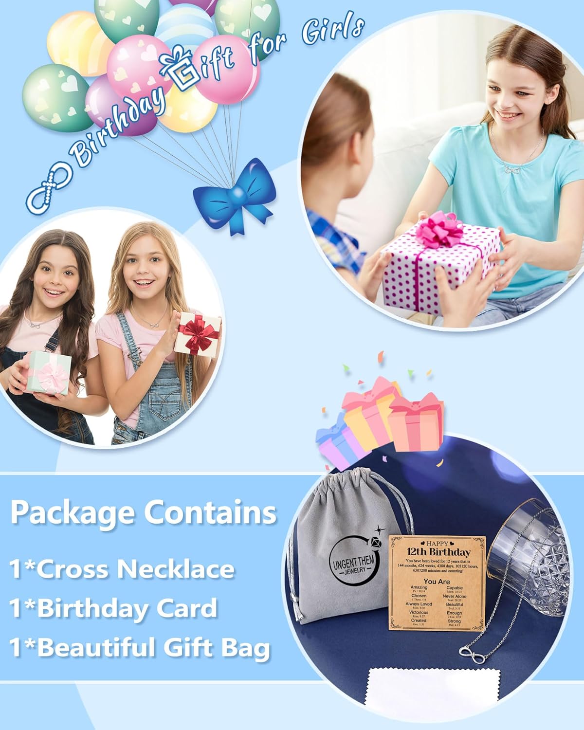 UNGENT THEM Happy 10th 11th 12th 13th 14th 16th 18th 21st Birthday Gifts, Love is Forever Infinity Cross Necklace Religious Presents for Women Her - Image 6