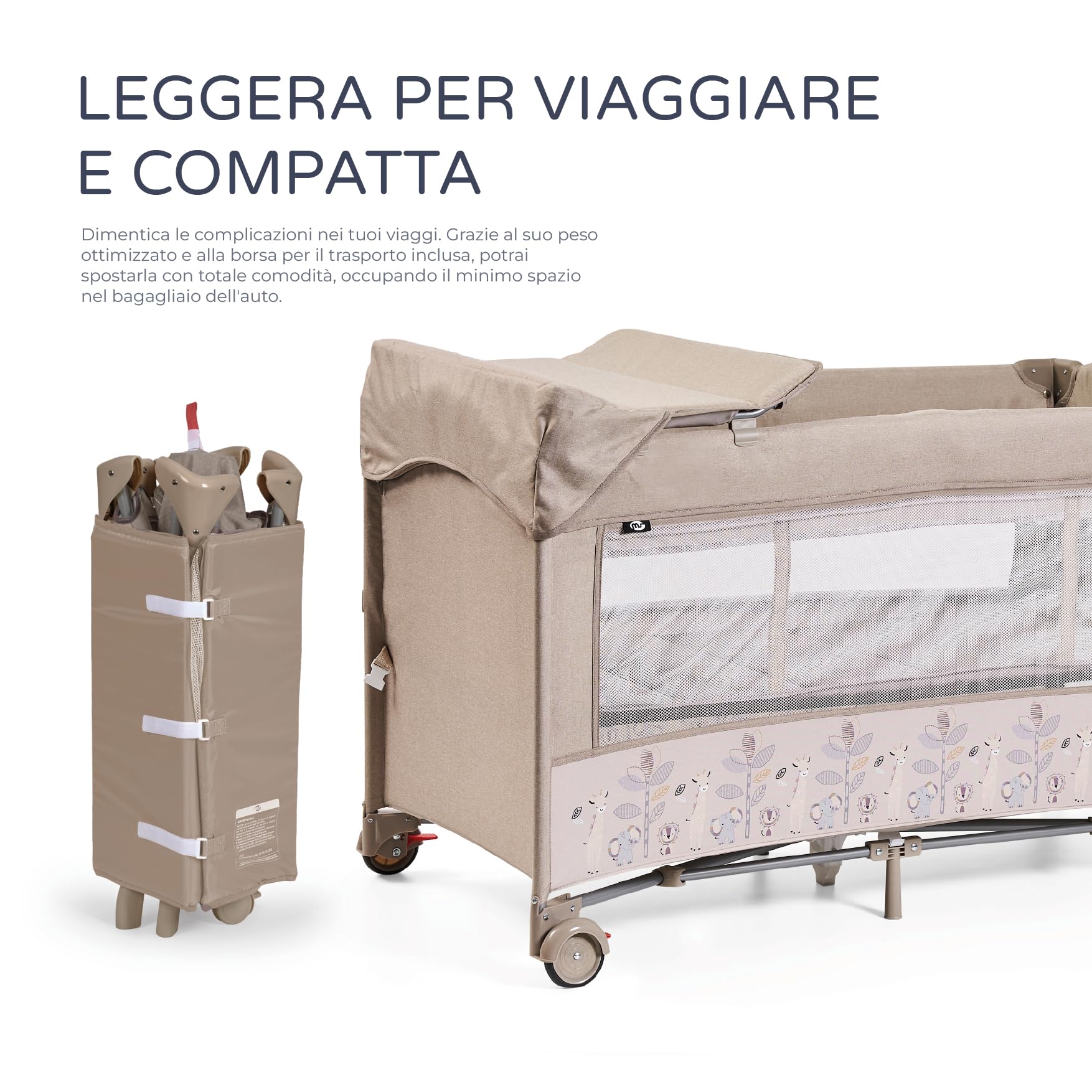 ms BabyWorld – Oxford – Lettino da viaggio e co-sleeping 2 in 1 | Altezza regolabile | Fasciatoio integrato | Zanzariera inclusa | Pieghevole e portatile | Unisex | Facile da montare e compatto
