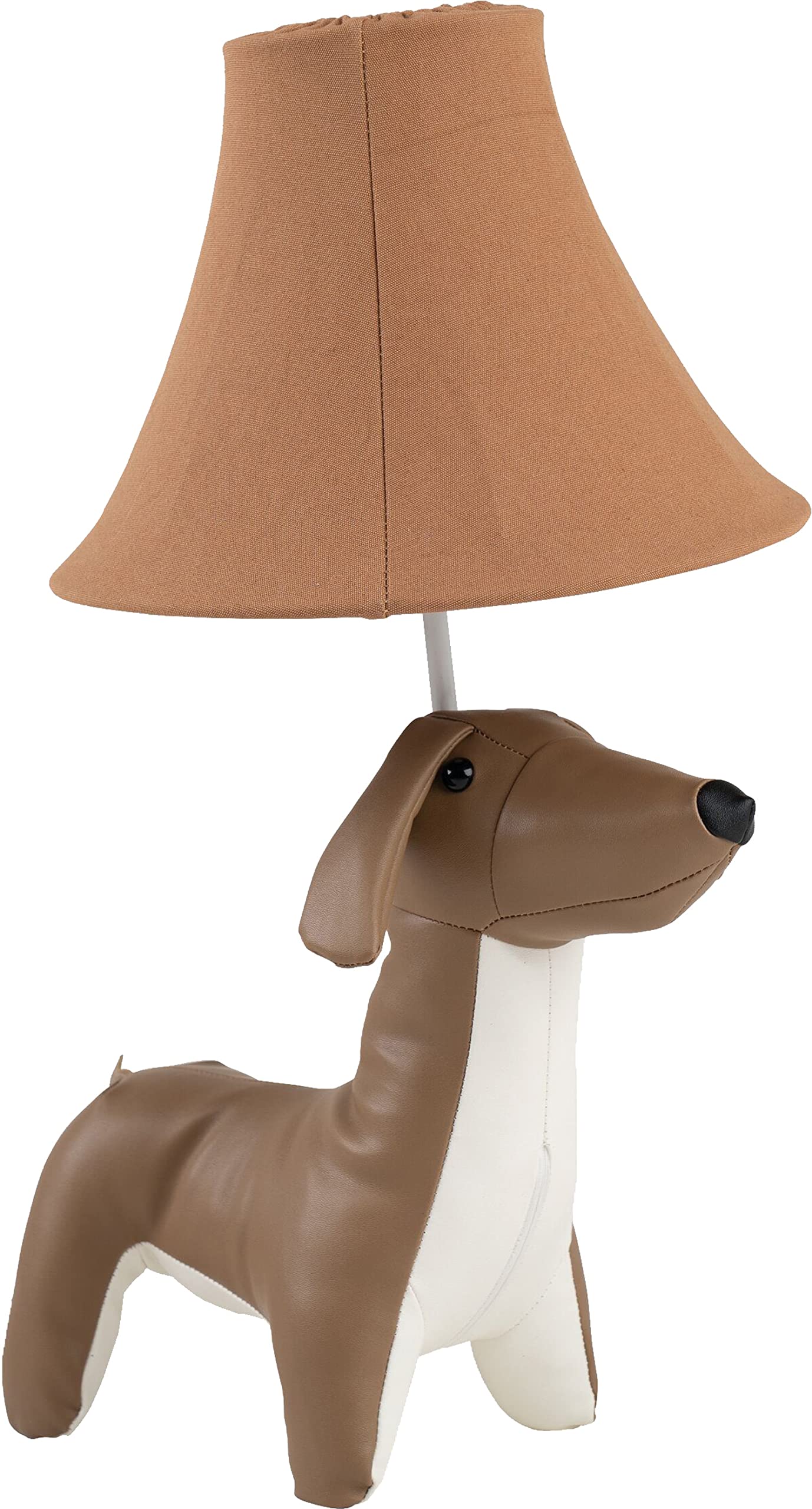 Happy Lamps for smiling eyes Waldi Dackellampe, LED-Tischleuchte, 48 cm hoch, Dekoleuchte, veganes Leder, Handarbeit, hochwertige Tischlampe, top Qualität, Braun und Weiß