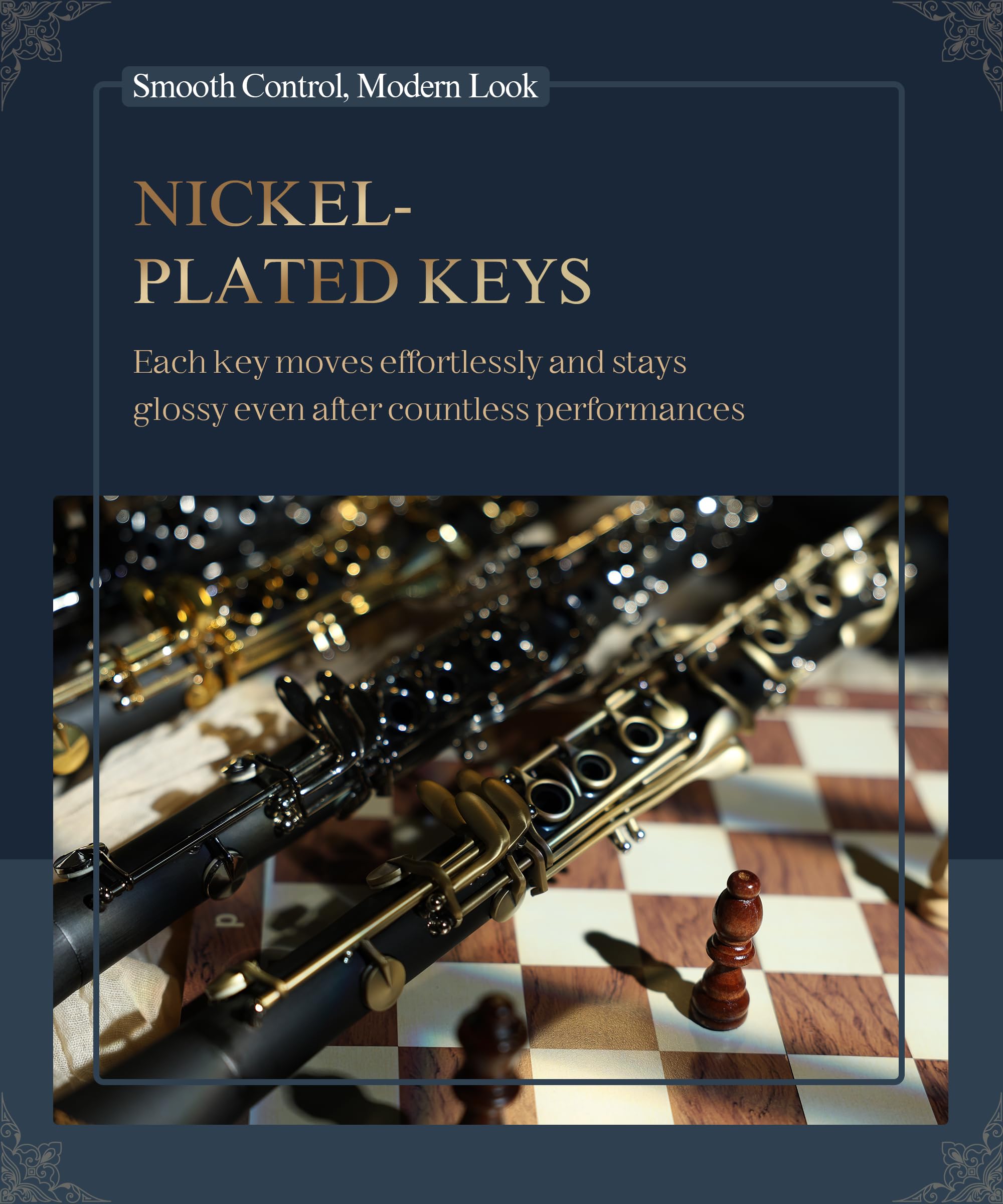AKLOT B Flat Concert Clarinet: Precision Tone Hole Design for Stable Intonation, Durable Nickel-Plated Keys, Including Stylish Case, Barrel, Full Clarinet Cleaning Kit (Ember-MN)
