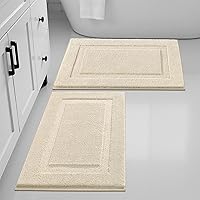 Vista 27 de SHACOS Juego de 2 alfombras de baño suaves y esponjosas de color blanco de 16 x 24 + 20 x 32 pulgadas, alfombras de baño antideslizantes y lavables