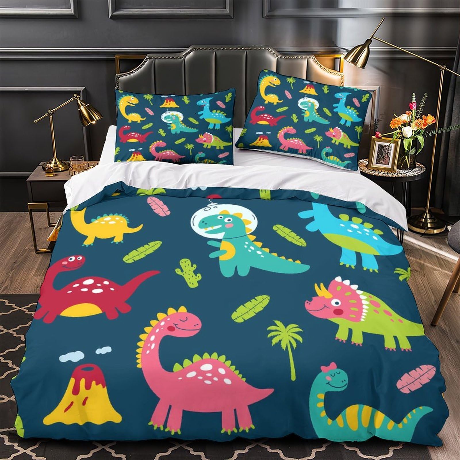 Housse de couette 3D dinosaure en microfibre légère et ultra douce 3 pièces