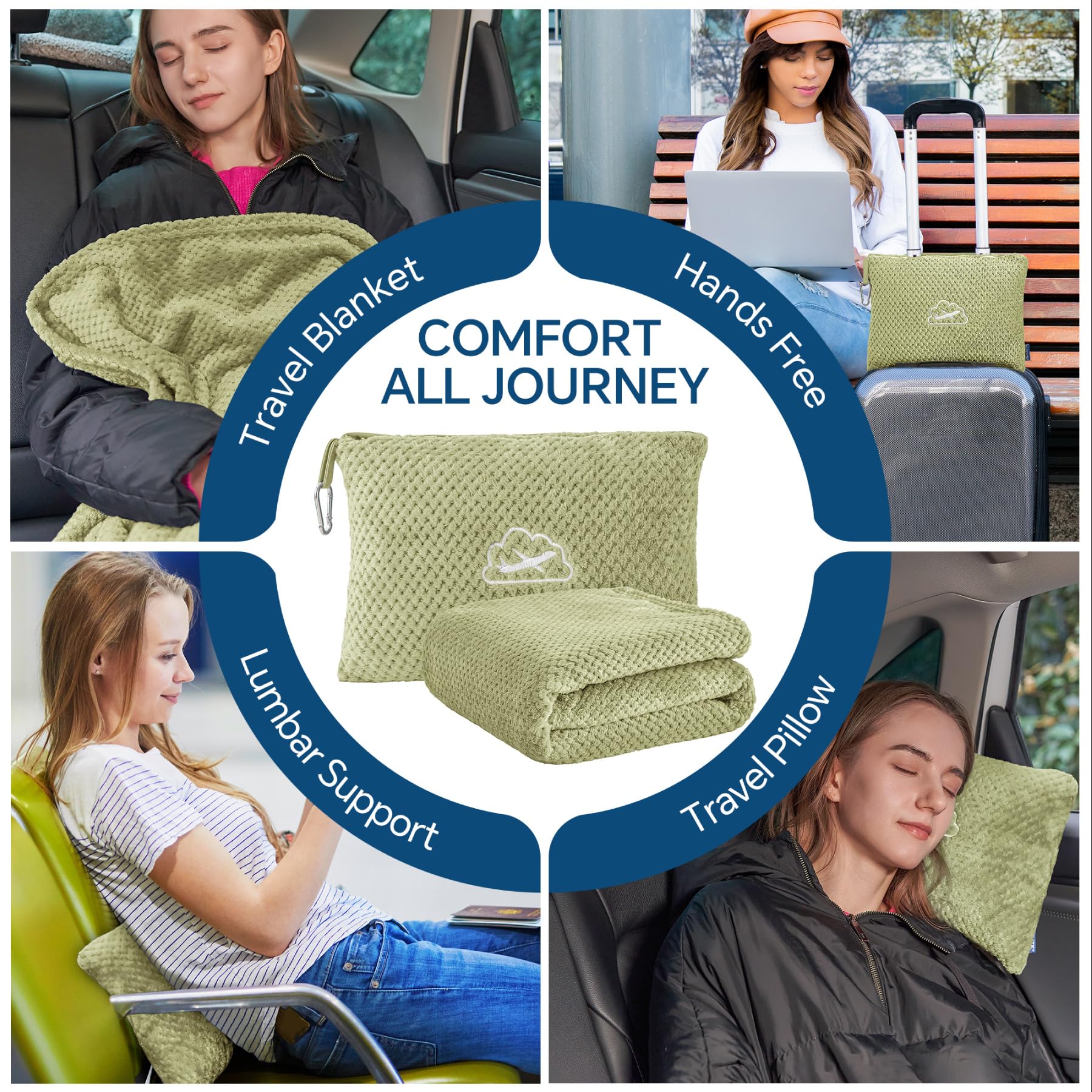 BEDELITE Travel Blanket with Bag, Jacquard Fleece Blanket 65"x40", Sage view 4