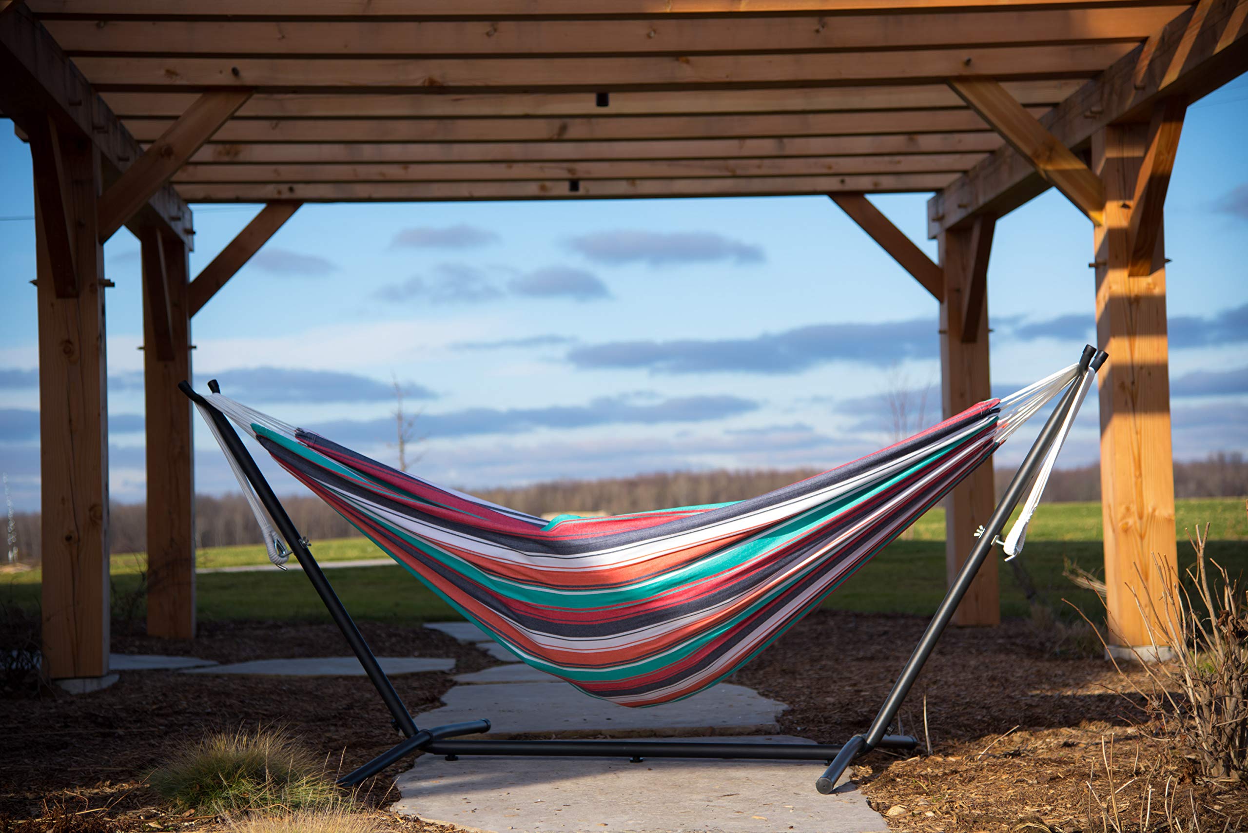 Vivere Doppel Baumwolle Hängematte mit Hängemattengestell 250 cm, Plumeria