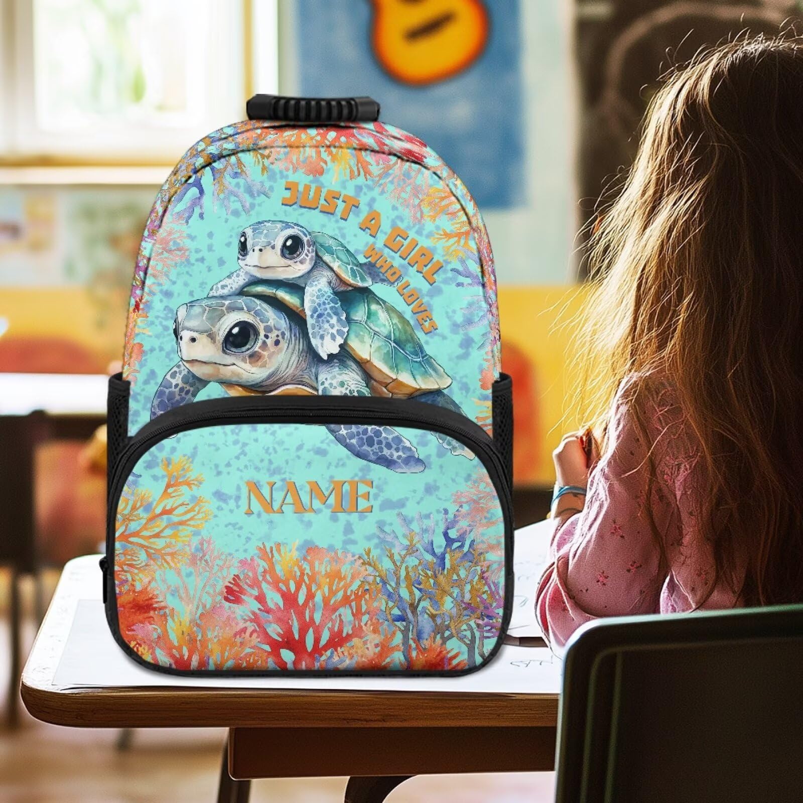 COEQINE Mini zaino per ragazze dai 3 ai 5 anni con stampa di tartarughe marine per bambini in età prescolare asilo zaini leggeri per laptop per bambini dai 6 agli 8 anni personalizzati con nome