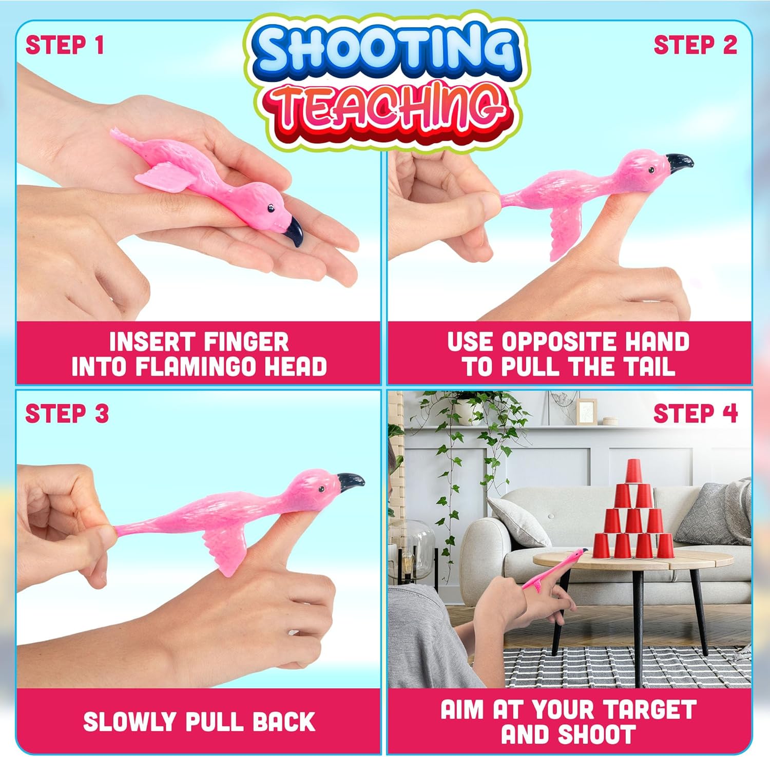 PICK A TOY 36 Pcs Flamingo Party Favors Toys for Kids, Bird Shooter Game Finger Flingers, Tropical Themed Decorations, Kids Prizes, Flying Rubber Chickens Slingshot, Easter Basket Stuffer - Image 2