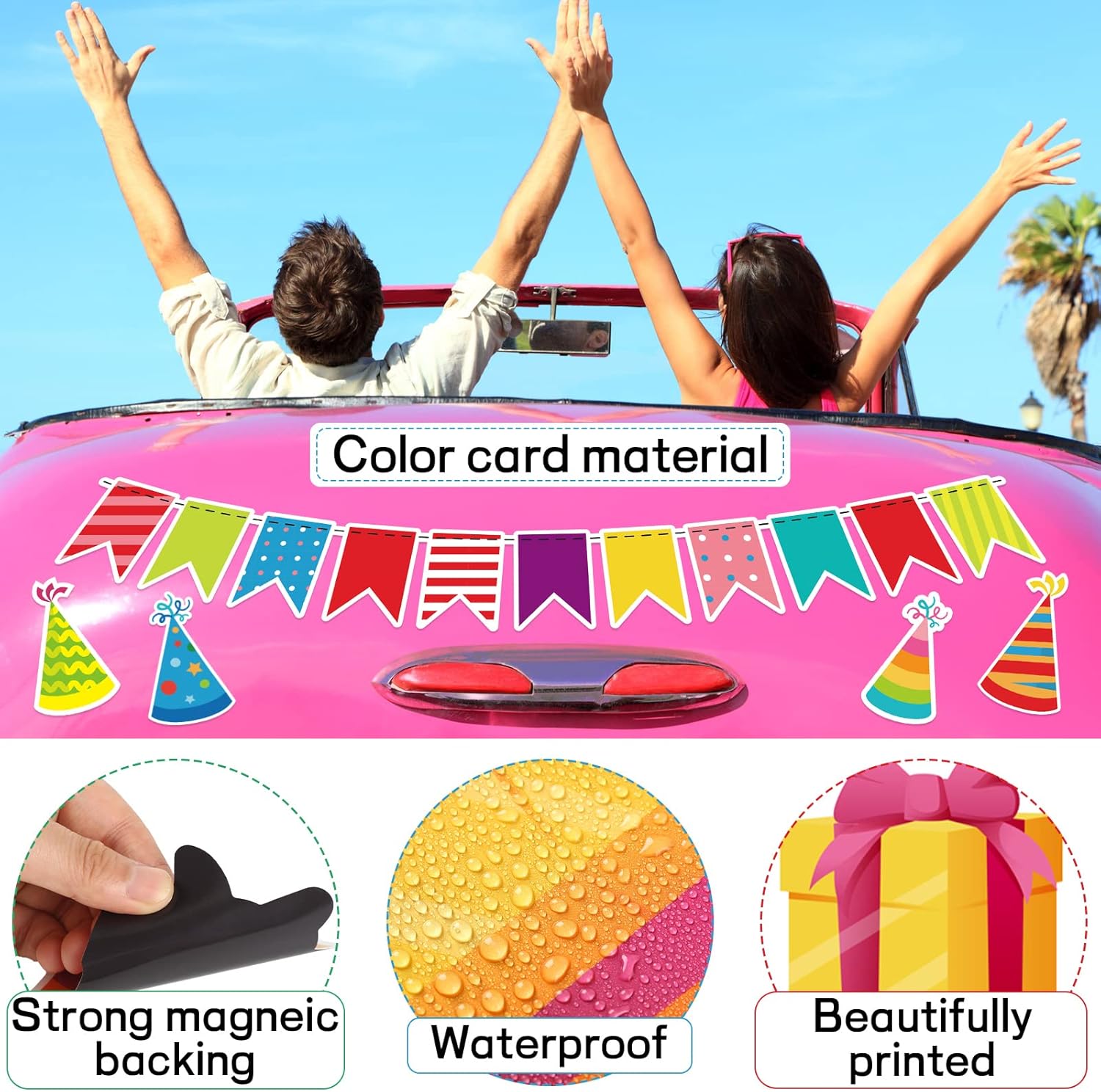 14 Pcs Birthday Car Decorations Door Decorations Birthday Banners Reflective Magnet Stickers Balloon Box Colorful Magnets for Car Refrigerator Door Metal Surface(Cake) - Image 6