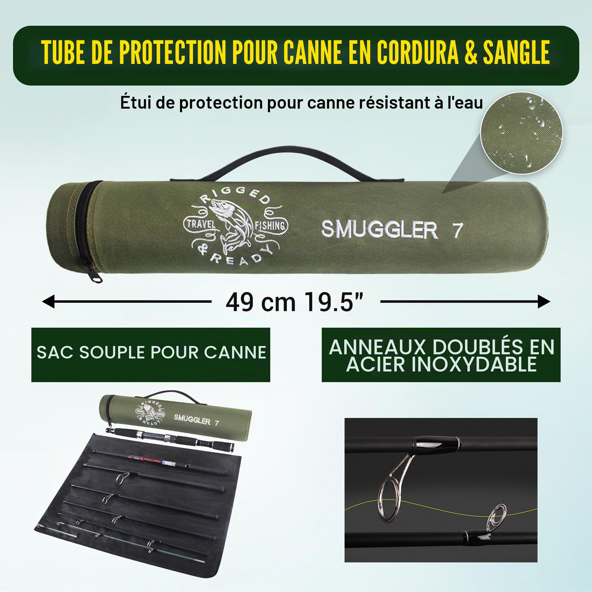 Rigged & Ready™, Canne À Pêche De Voyage Smuggler 7. Canne 7 Pièces, 260 cm & 235cm, Haute Performance, en Nano Carbone avec Embout Incassable, Canne À Pêche De Voyage Et Tube.
