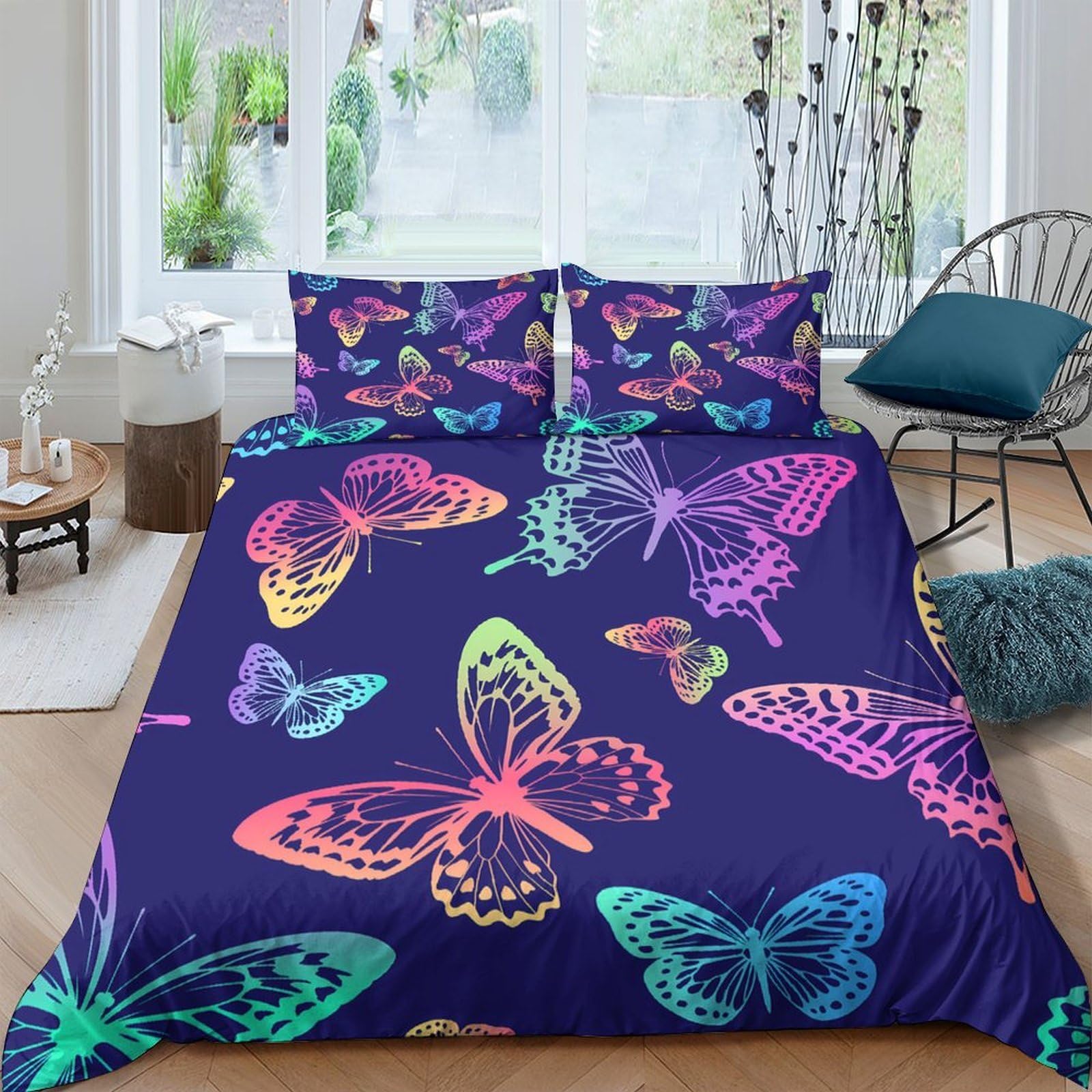 Ctjqhvkz Style-8 3D Printed Colorful Butterfly Fitted Sheet Microfiber Soft Anti-Slip Bed Cover For Bedroom Guestroom Decoration Easy Care Single（135X200cm）