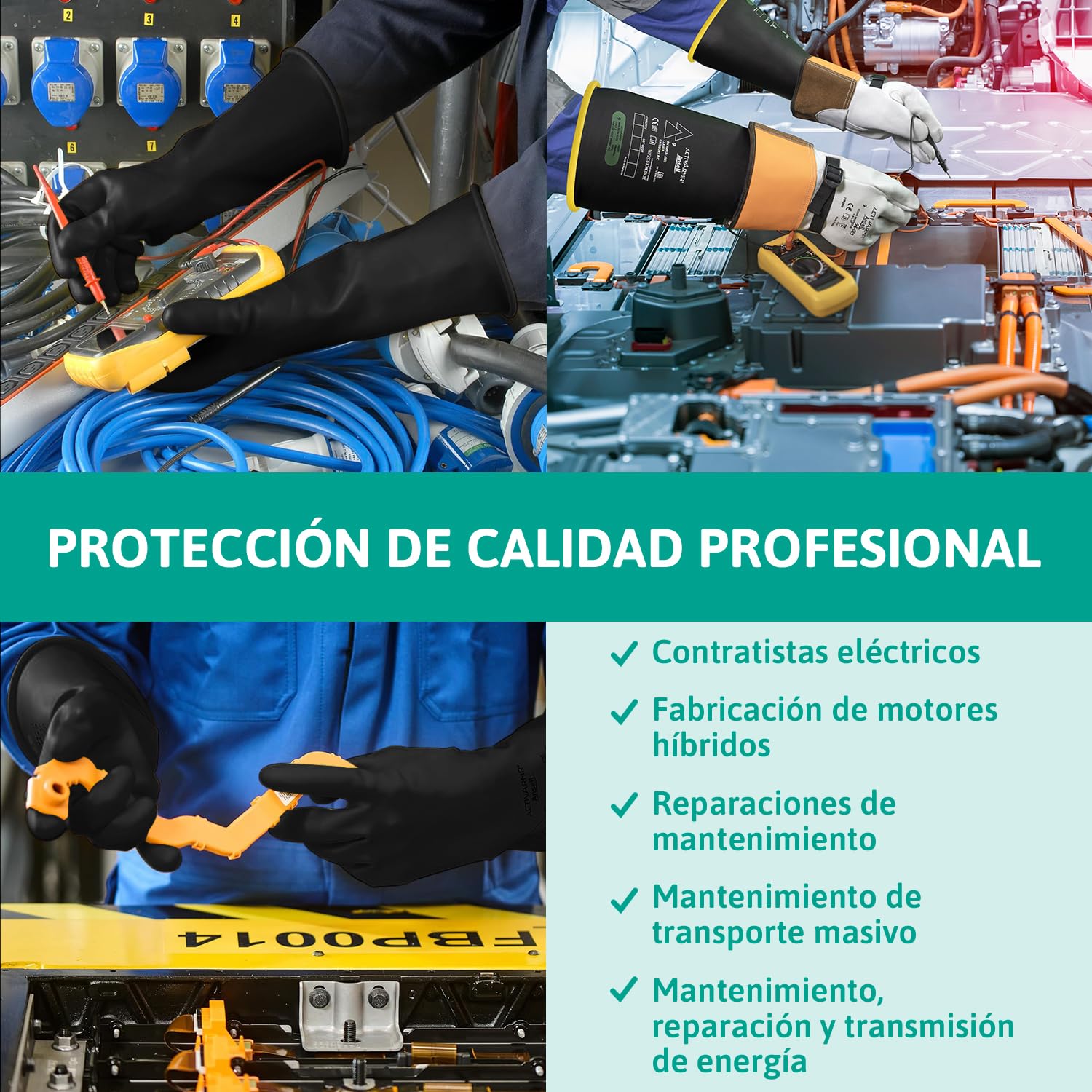 Ansell ActivArmr Guantes Aislantes Dieléctricos, Protección Eléctrica Class 0, Tensión 1000V, Trabajos con Electricidad, Látex de Caucho Natural, 36 cm, Negro, Talla L, 1 Par