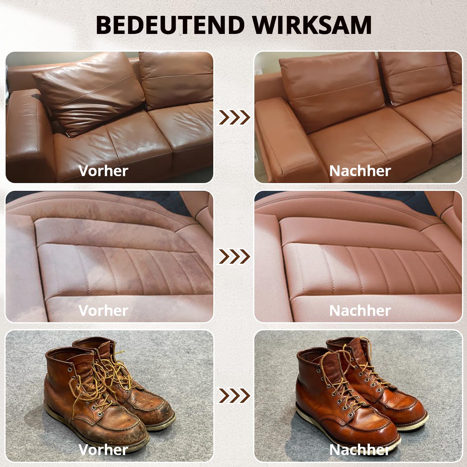 Lederpflegeset Lederreiniger & Pflegemittel Set – Leder sicher reinigen & schützen mit dem Reinigungstuch-Handschuh für Auto, Möbel, Schuhe, Taschen und Bekleidung, 2 Flaschen à 300 ml