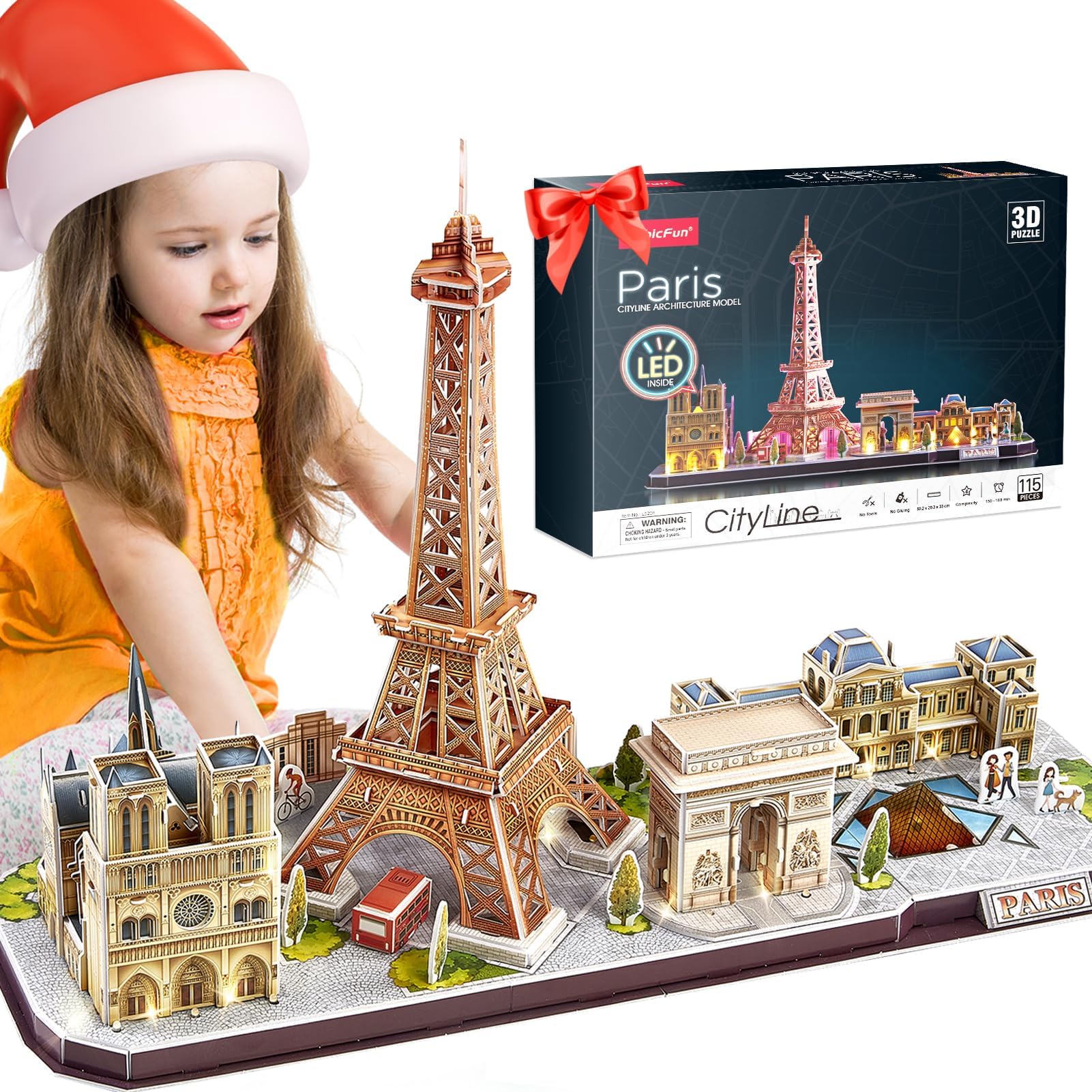 3D Puzzles for Kids Adults LED Paris City Architecture Model Kits, Eiffel Tower, Notre Dame de Paris, The Louvre, Arc de Triomphe Jigsaw Puzzles Birthday Gifts for Boys Girls Her Him