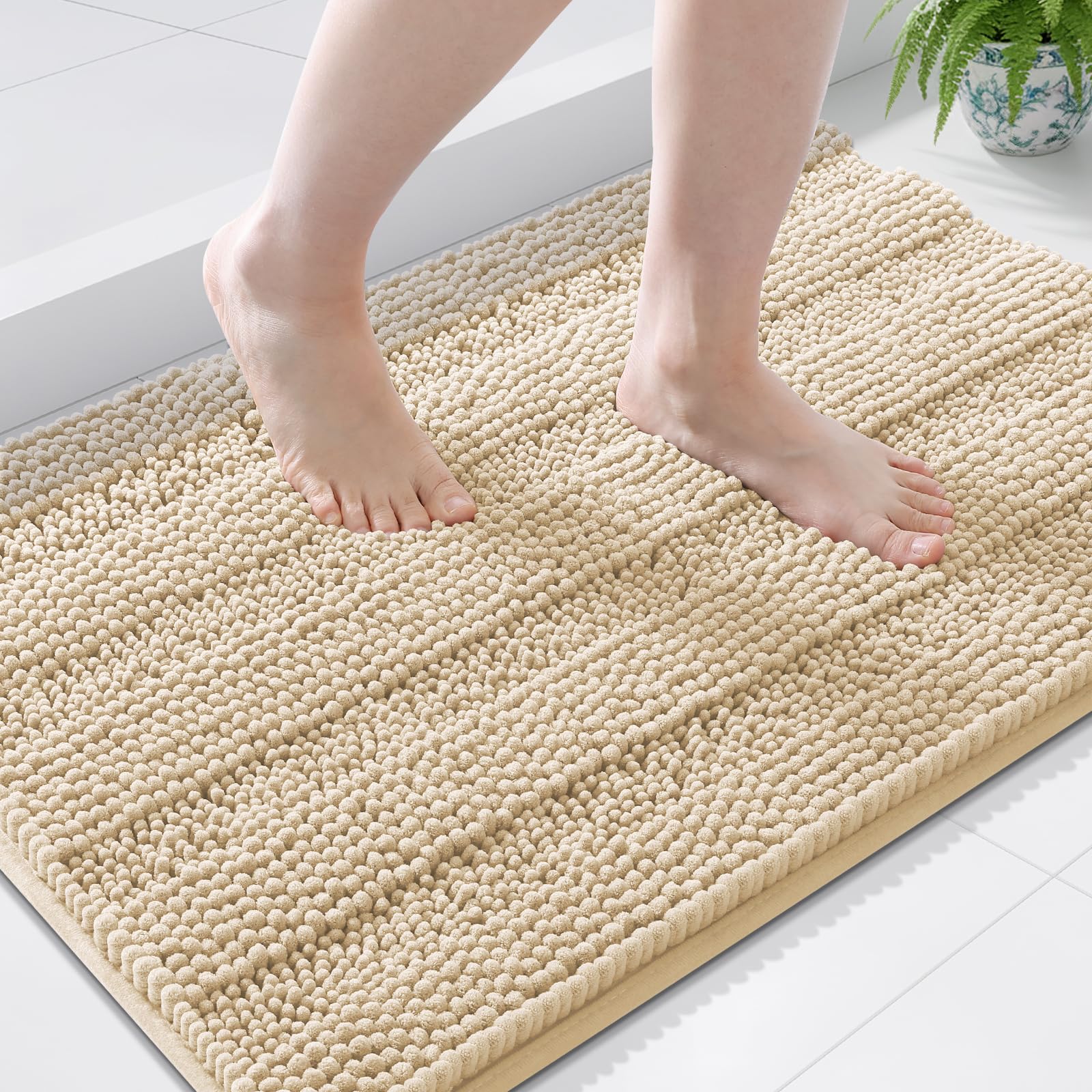 Grandaily Chenille Bathroom Rugs 36x24, Soft Bath Mats, Light Beige