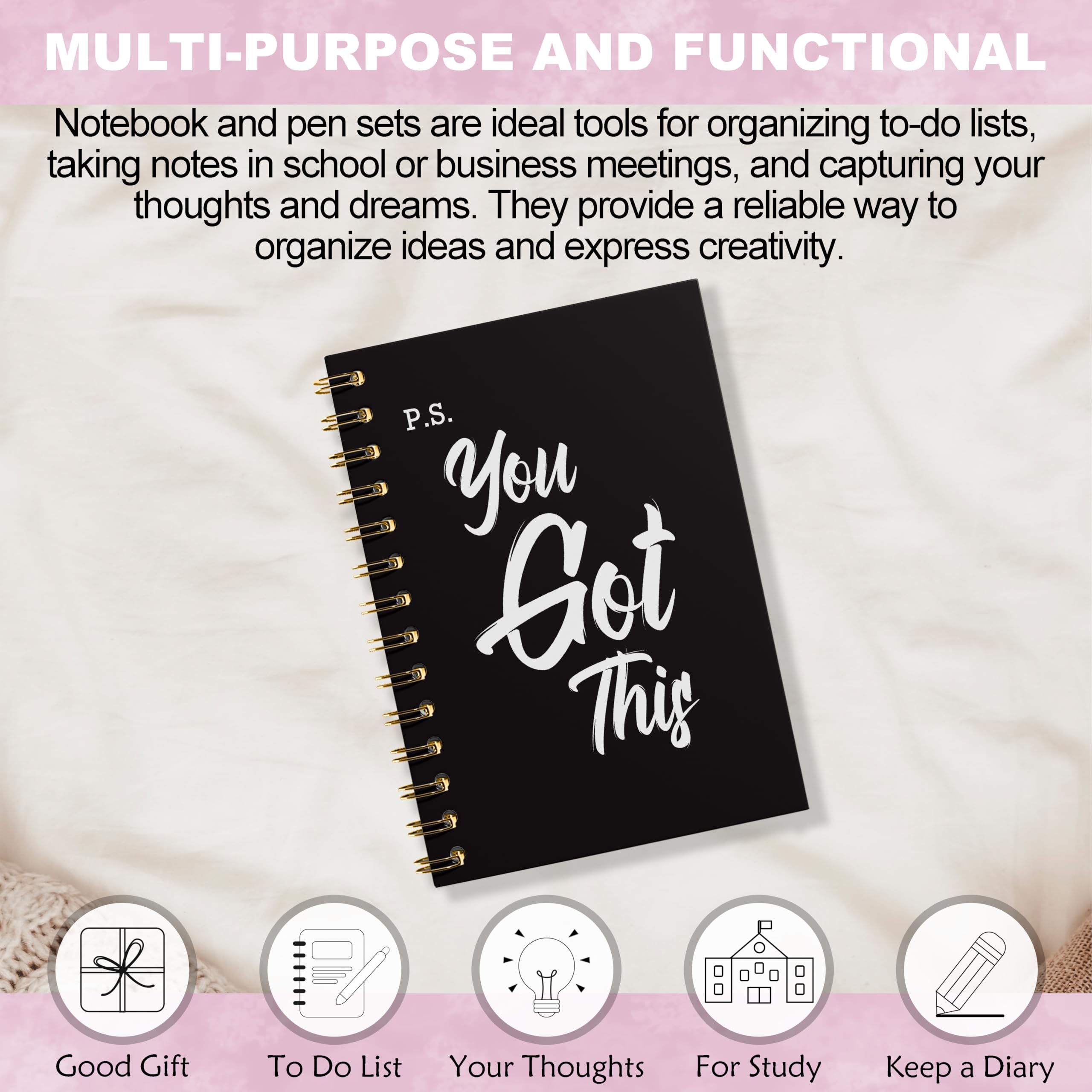 WFSM You Got This - Cuaderno de espiral, cuadernos inspiradores para mujeres y hombres, diario motivacional, cuadernos en espiral de tapa dura negra para tomar notas de trabajo, 5.5 x 8.3 pulgadas