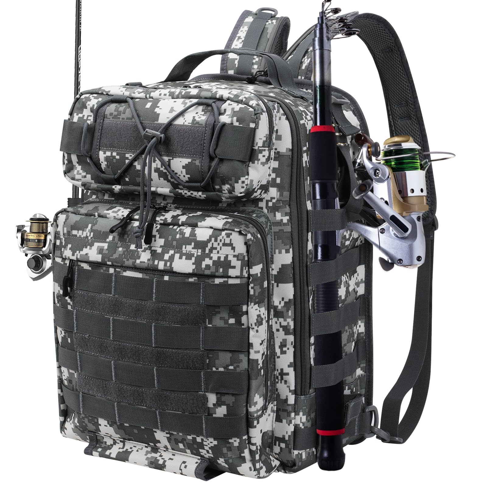 Mochila de Pesca 37L Bolsa de Pesca Mochila para Aparejos de Pesca con Soporte para caña Bolsas Almacenamiento Aparejos Impermeables Bolsa para Pesca Senderismo Caza Camping Deporte al Aire libr