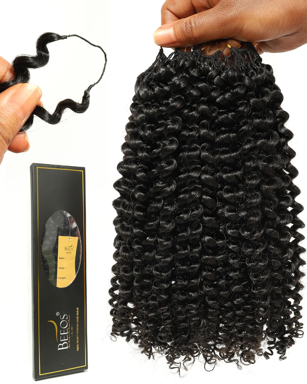 BEEOS Crochet Human Hair Kinky Curly 160g, Pre-Separated Invisible String Human Crochet Hair for Women, Detangle Easily and Reusable 18 Inch