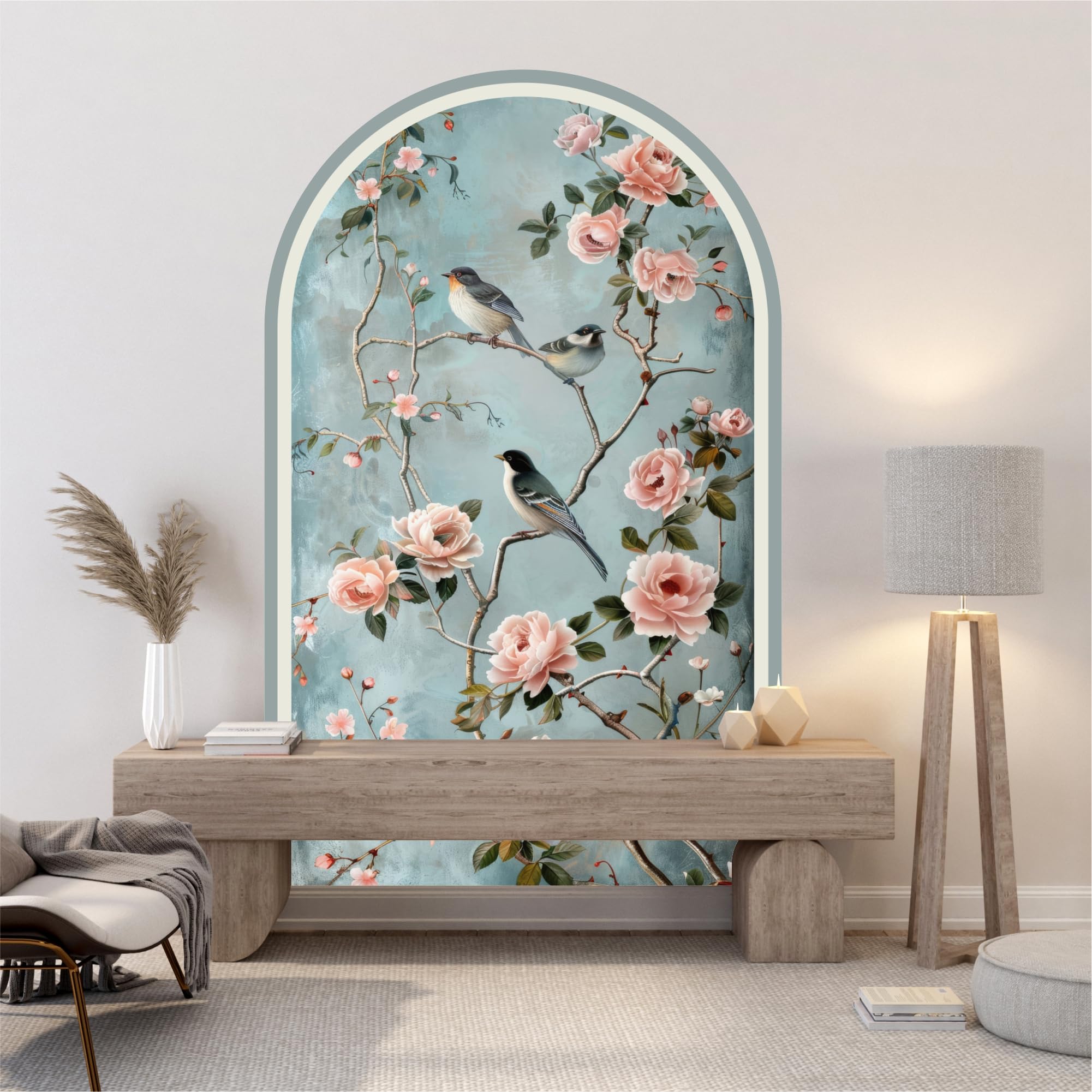 Peel and Stick Chinoiserie Decal, Removable Botanical Wall Decal, Non-Damaging Vinyl Wallpaper for Home, Bedroom, Nursery (71x40)