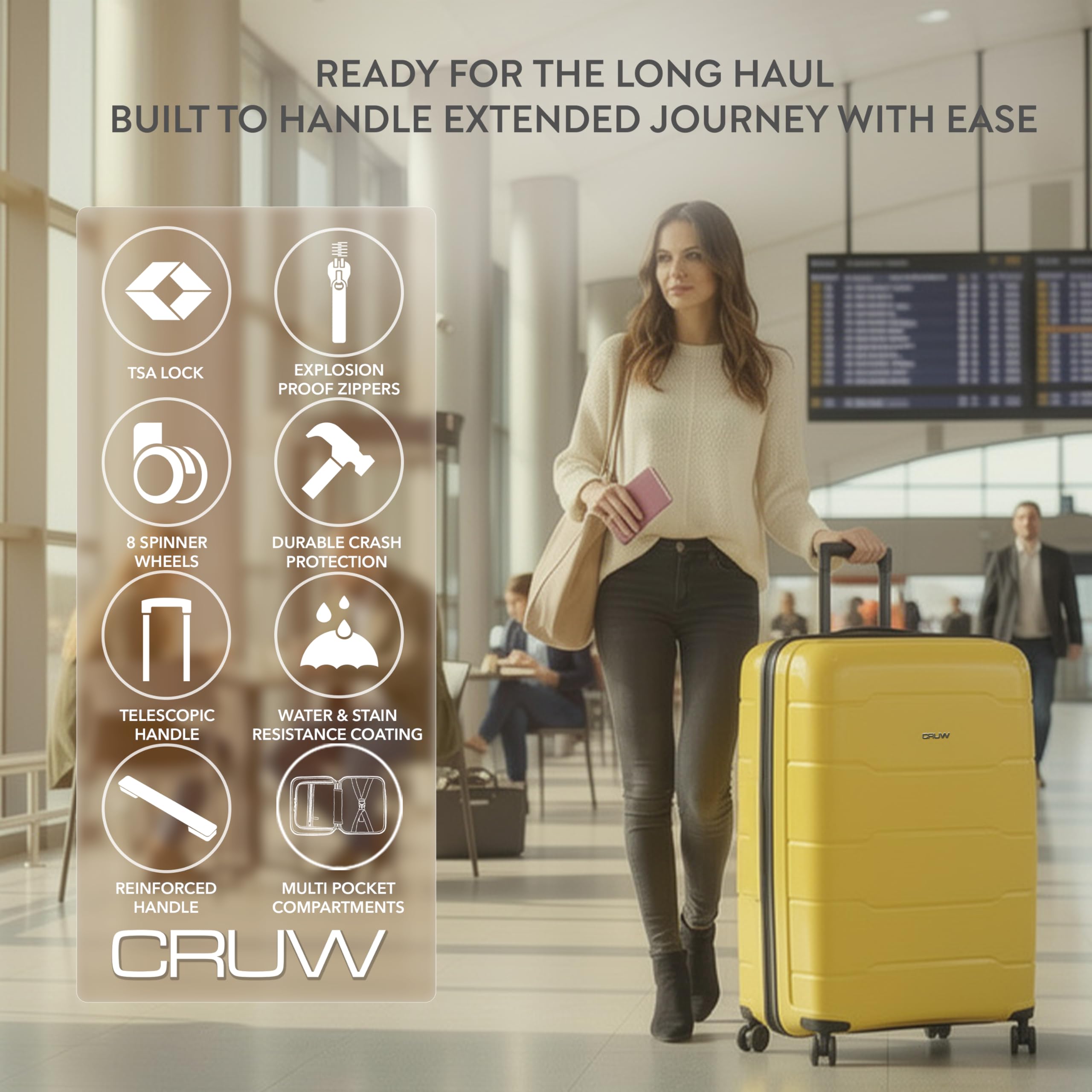 CRUW Extra Large 32" Checked Luggage 85x57x37cm + Expandable Hold Baggage (165/176 Liters) Polypropylene Suitcase TSA Approved Lock 8 Silent Spinner Wheels Lightweight Suitcases Airline Travel