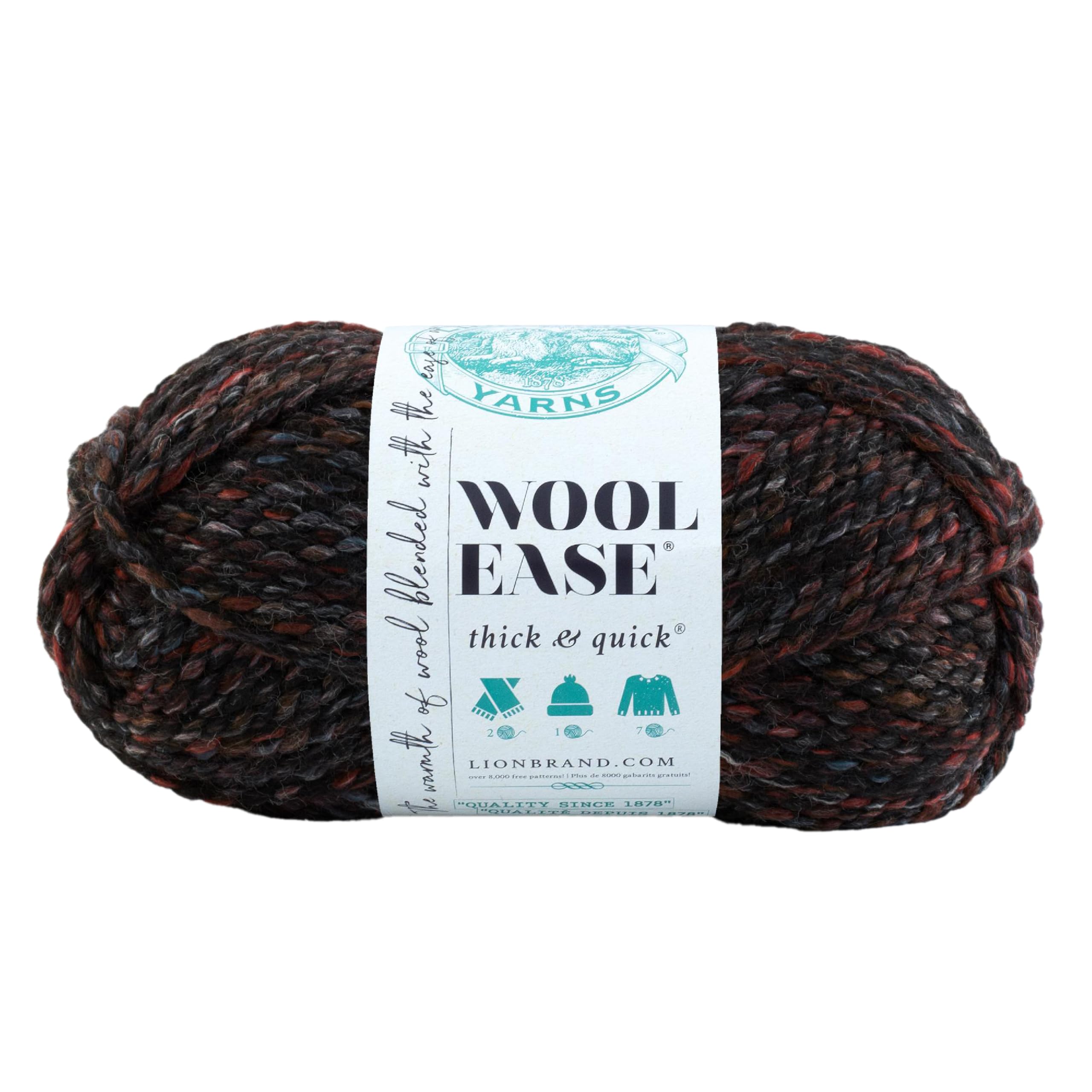 Lion Brand Yarn Wool-Ease Thick & Quick Yarn, Soft and Bulky Yarn for Knitting, Crocheting, and Crafting, 1 Skein, Blackstone