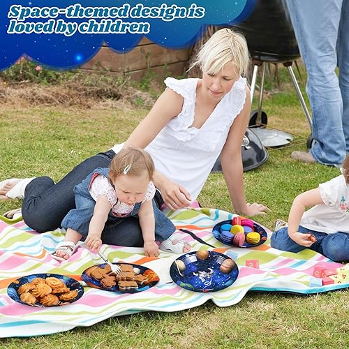 Miniatura 6 de Paquete de 120 suministros para fiestas del espacio exterior, platos de papel del sistema solar de 7 pulgadas, platos de postre de astronauta,