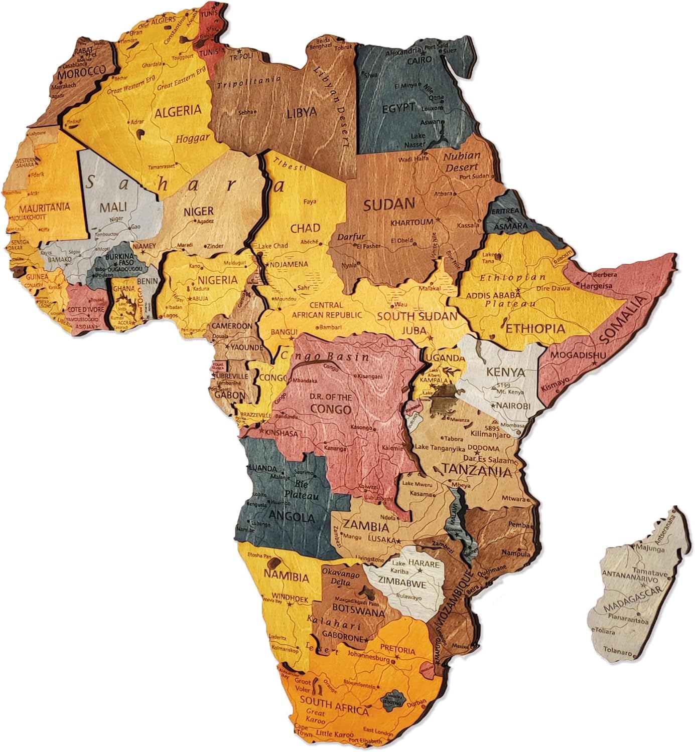 Wooden Africa Map, 3D Africa Map, 3D Wood Africa Map, Detailed Africa Map for Wall, 3D Africa Wall Art, Office/Home Decor Africa Map (Medium (23x21))