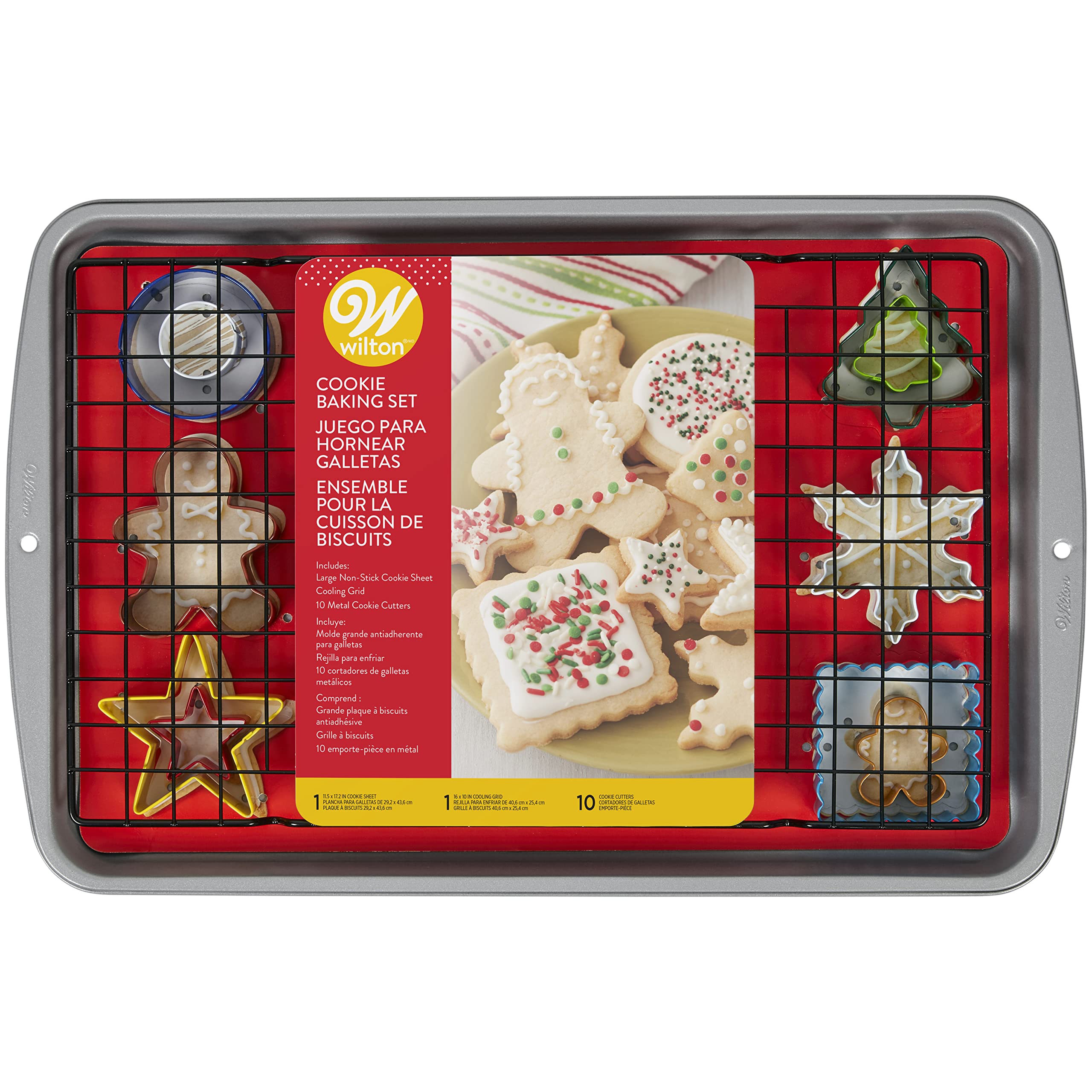Wilton Christmas Cookie Baking Set, 12-Piece Kit with Non-Stick Cookie Sheet, Cooling Rack & Holiday Cookie Cutters for Baking Fun