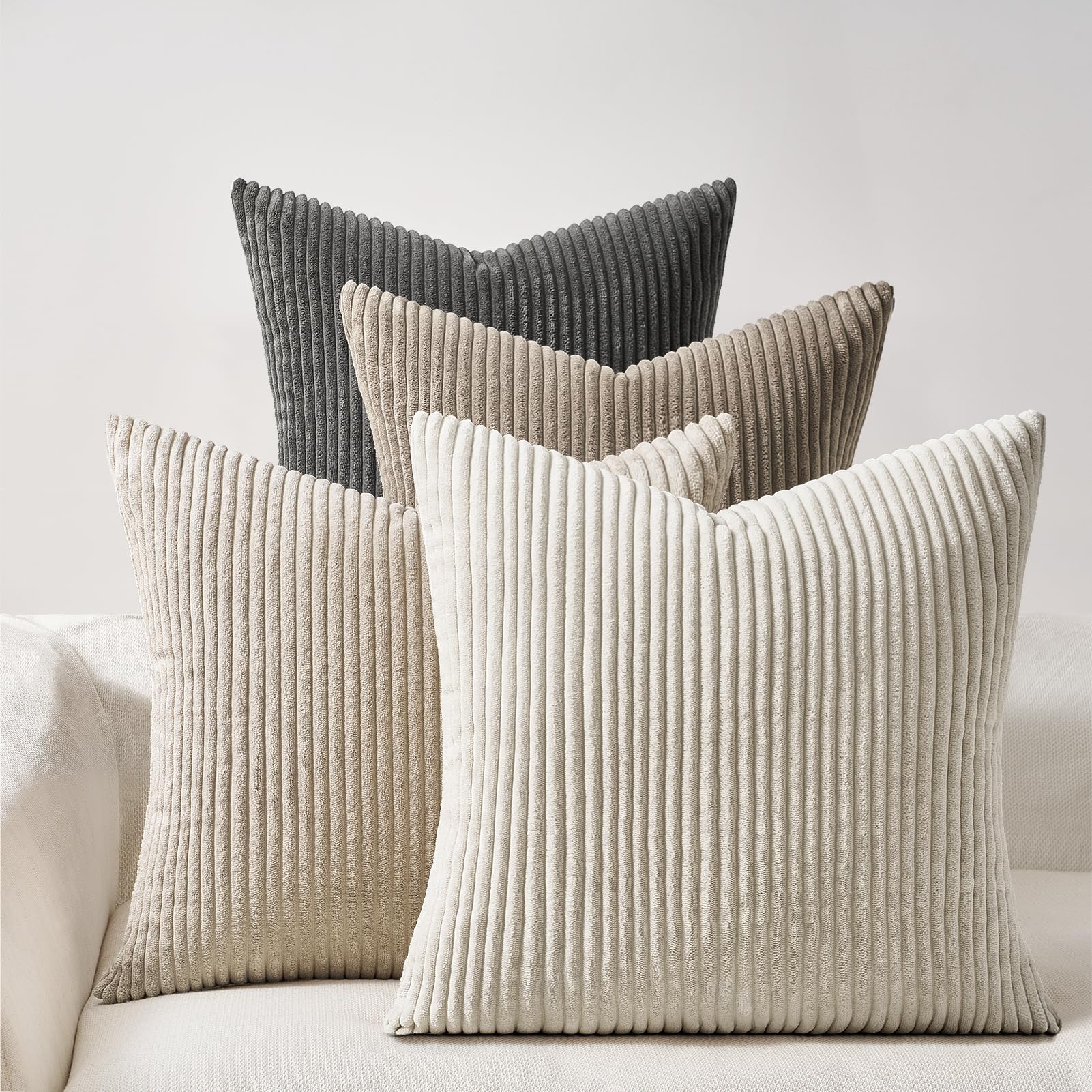 Topfinel 4 Packs Natural Decorative Throw Pillows Covers 18x18 Inch for Living Room Couch Bed Sofa Rustic Farmhouse