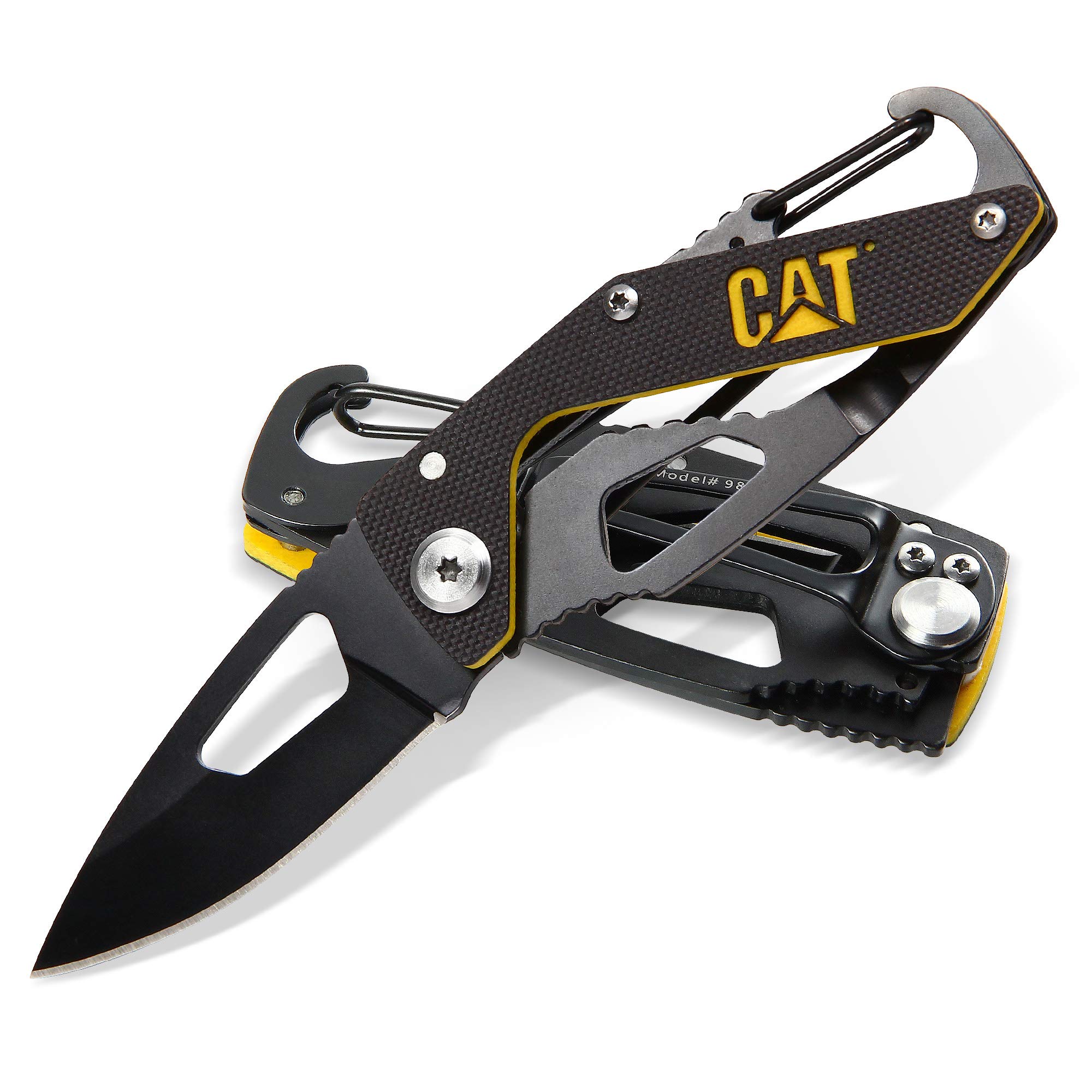 CAT DA980266 Kemer Askı Kancalı Karabinalı Katlanabilir 13CM Paslanmaz Çelik Siyah Kamp Çakısı