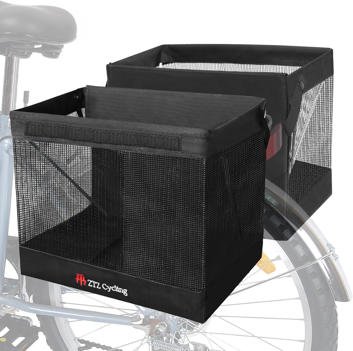 Zmgdrm Bicycle Grocery Panniers, 2PCS Foldable Bike Panniers Bags for Rear Rack, Rear Bike Basket Ebike Rear Rack Bags for Shopping Cycling Traveling