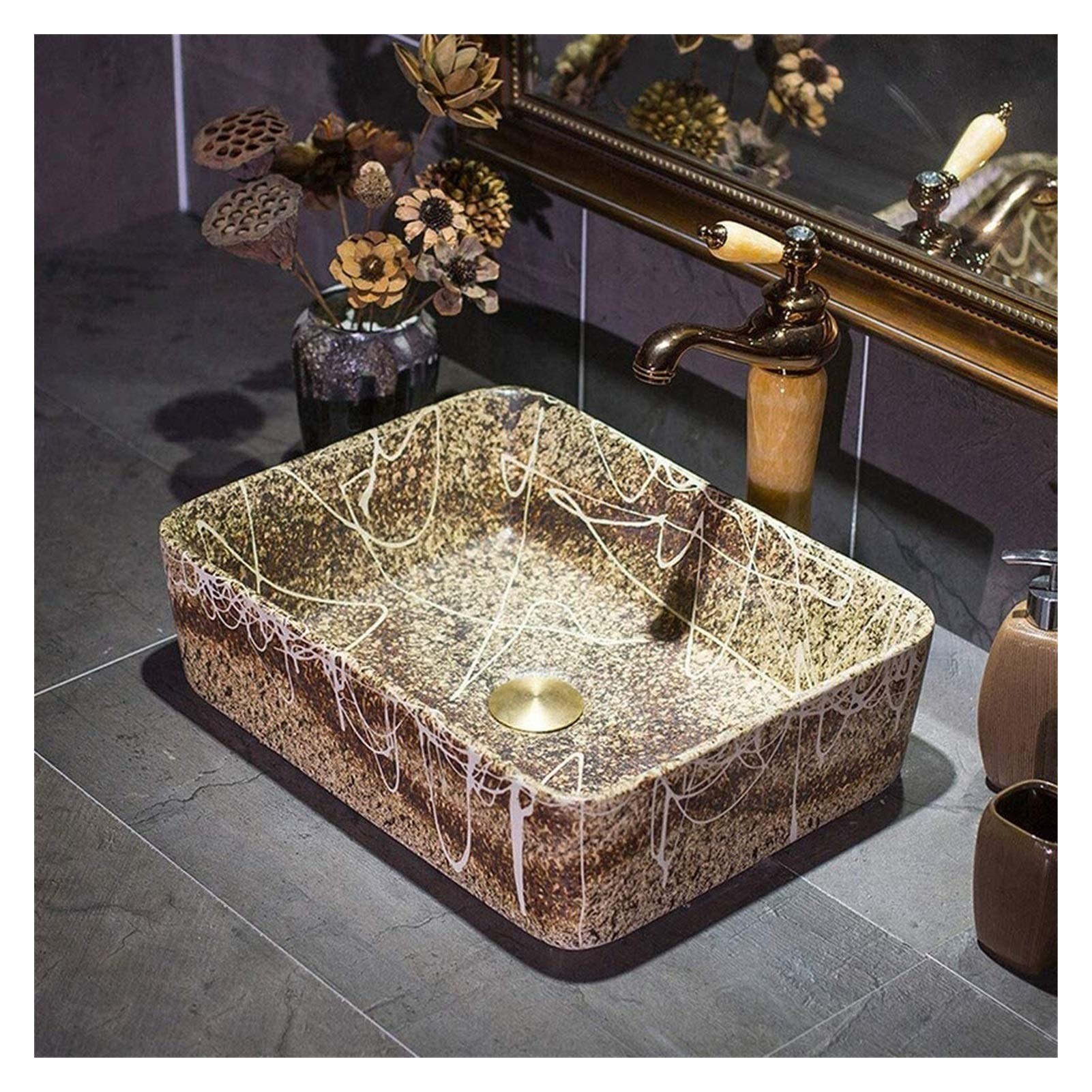WOTZOV Vessel Sink Hotel Art Sink For Outdoor Bistro-45 X 34 X 13Cm Vessel Sink,European Bathroom Porcelain Ceramic Wash Basin,